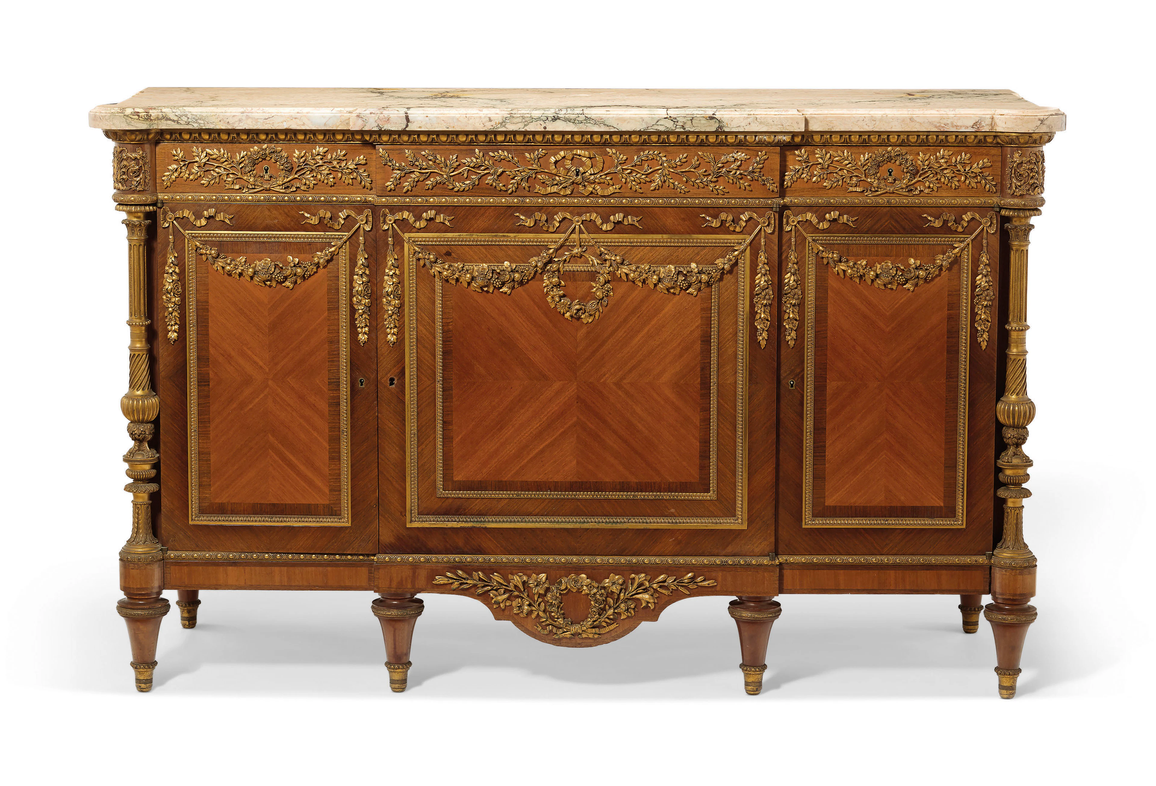 A french ormolu-mounted kingwood and bois satiné commode