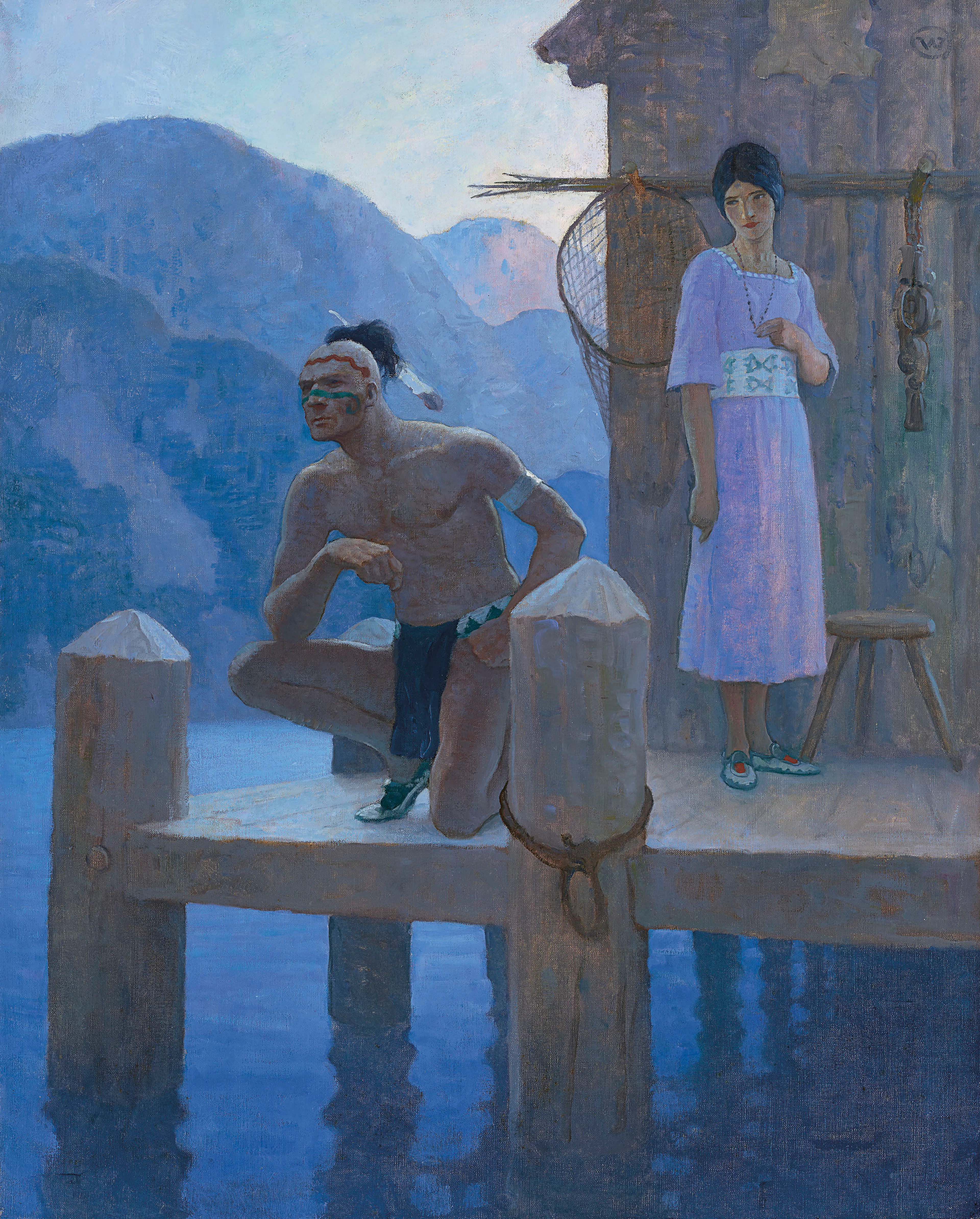 "She found Chingachgook studying the shores of the lake