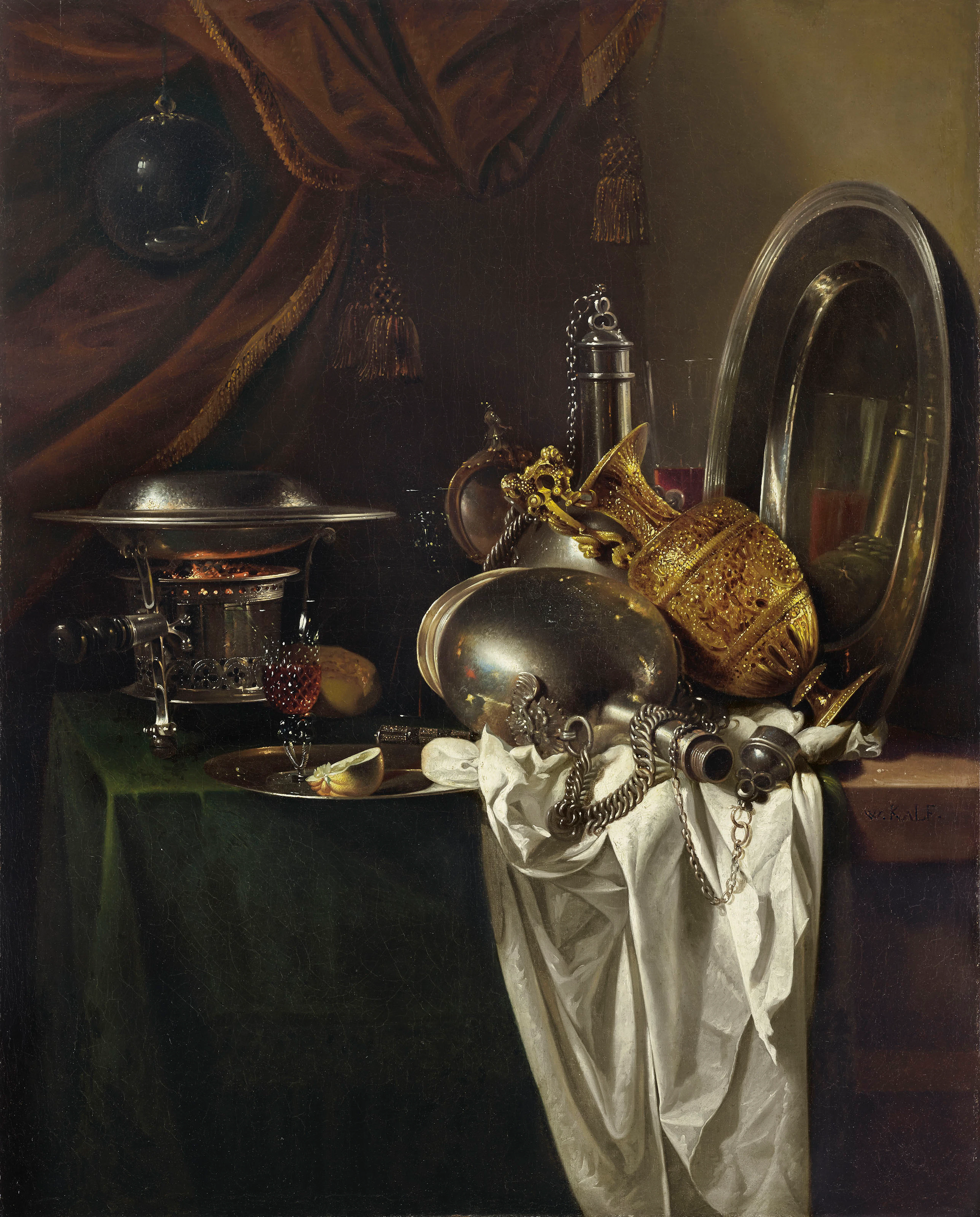 A chafing dish, two pilgrims' canteens