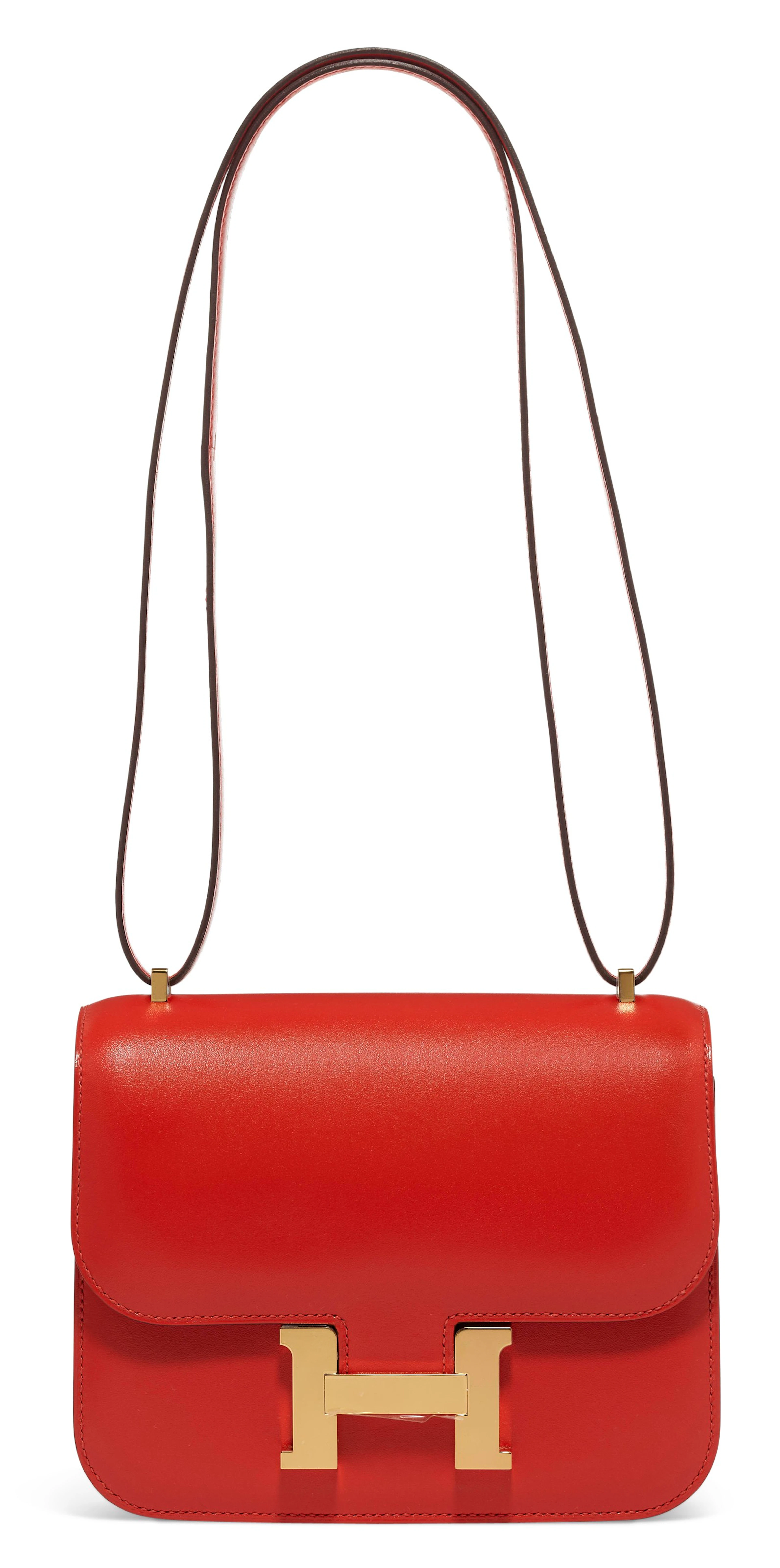 A CAPUCINE TADELAKT LEATHER MINI CONSTANCE 18 WITH GOLD HARDWARE – HERMÈS, 2017