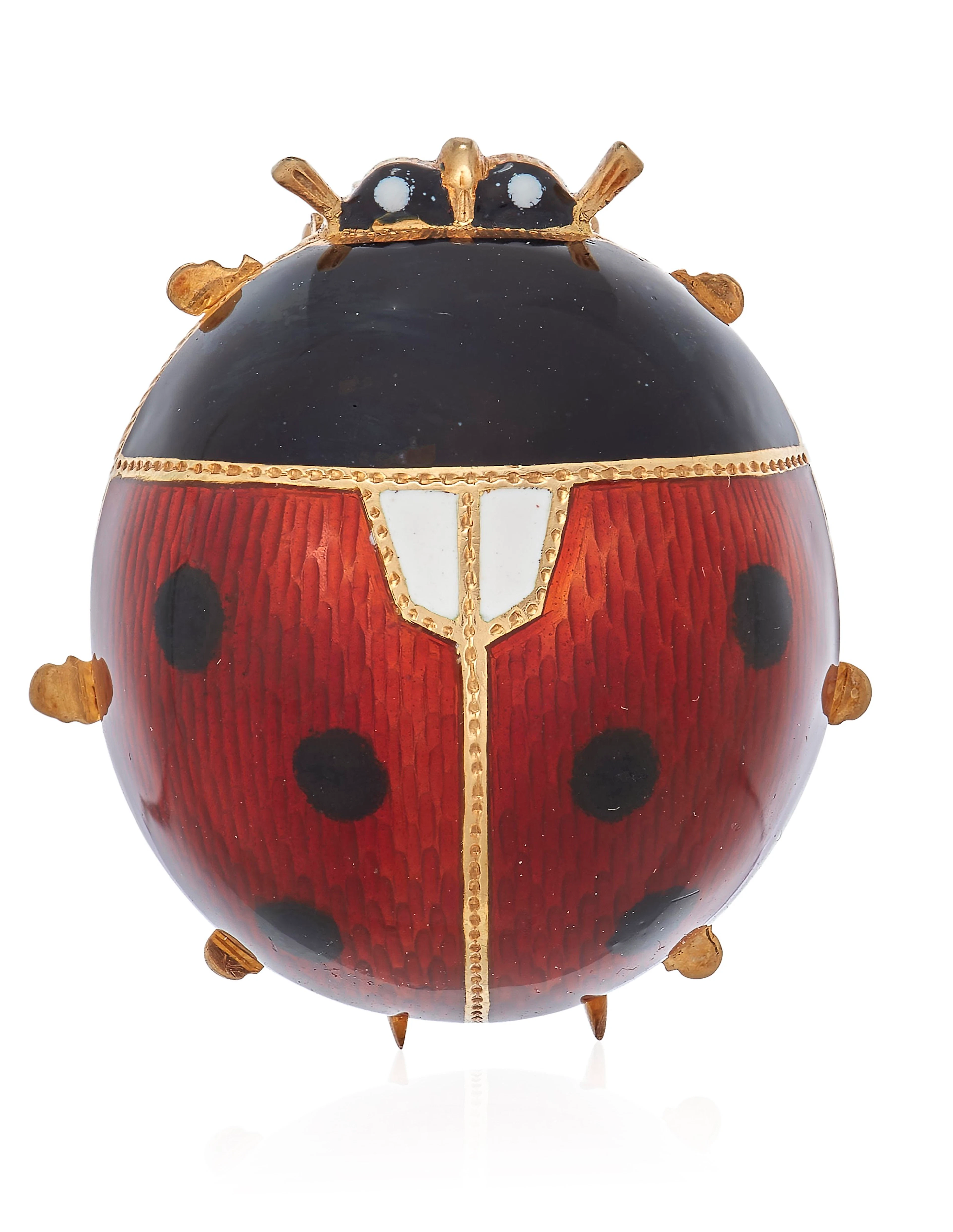 CARTIER ENAMEL AND GOLD LADYBUG CLIP BROOCH