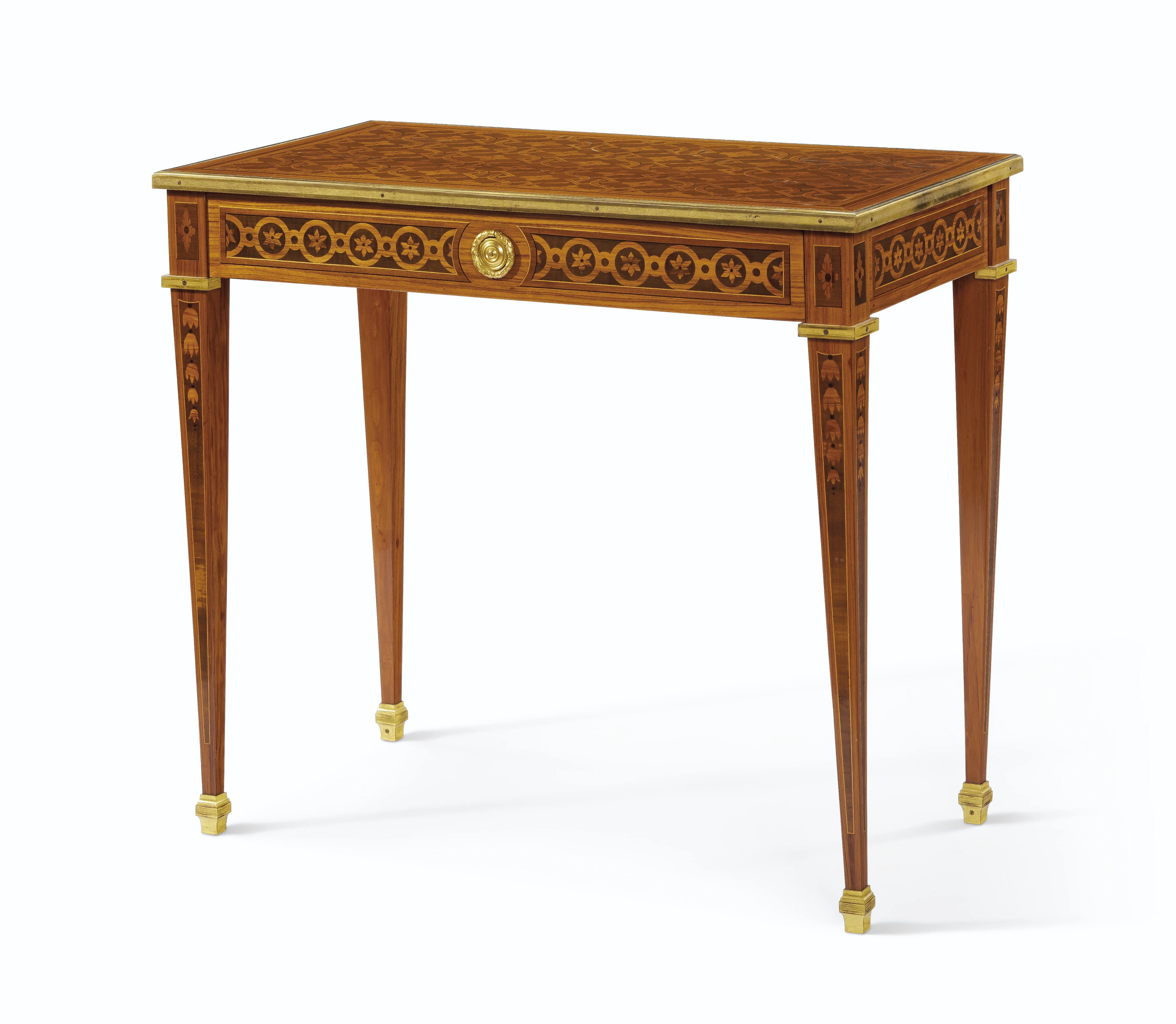 A LATE LOUIS XV ORMOLU-MOUNTED TULIPWOOD, AMARANTH AND PARQUETRY WRITING TABLE