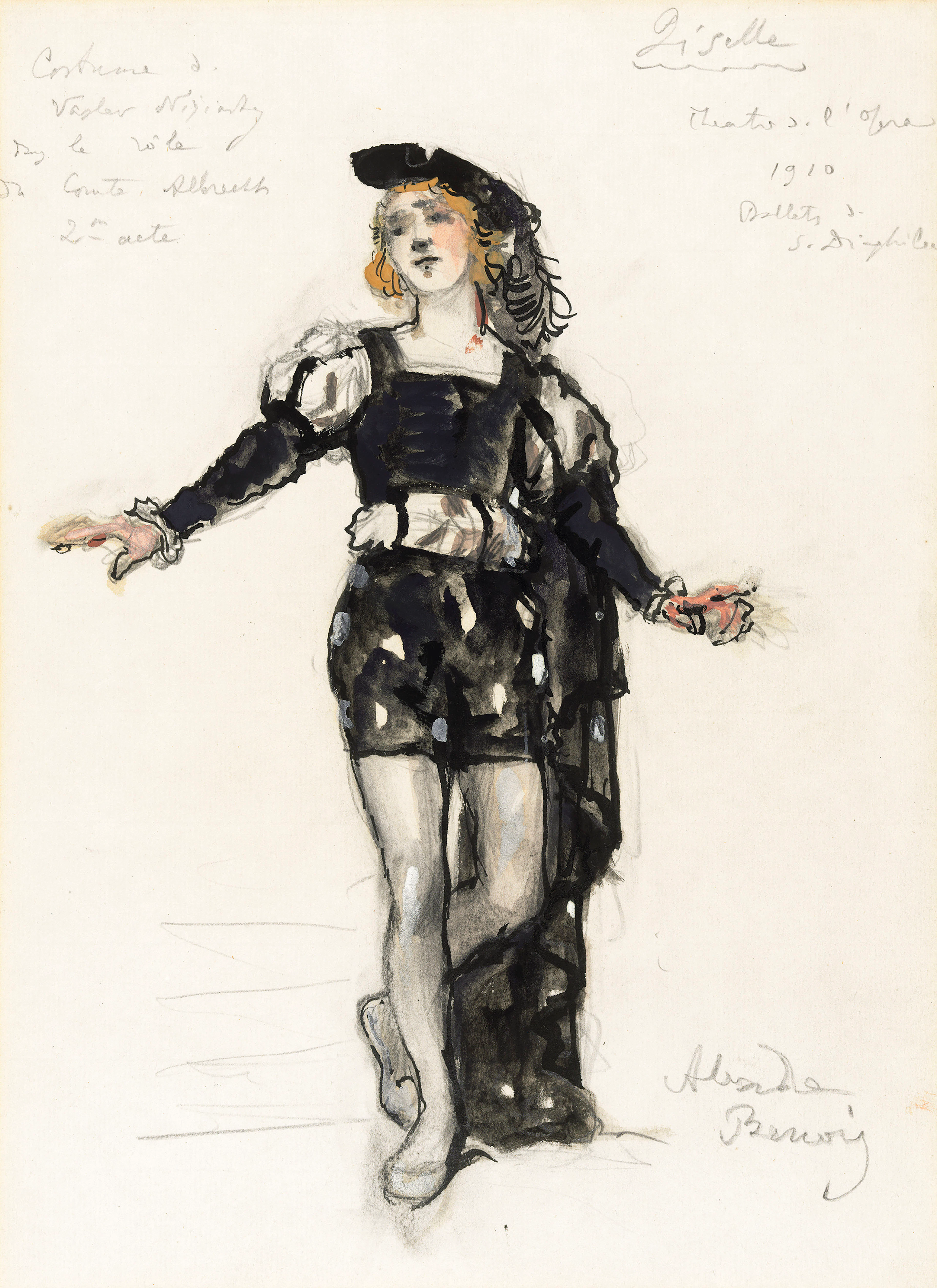 Costume design for 'Giselle': Vaslav Nijinsky as Comte Albrecht