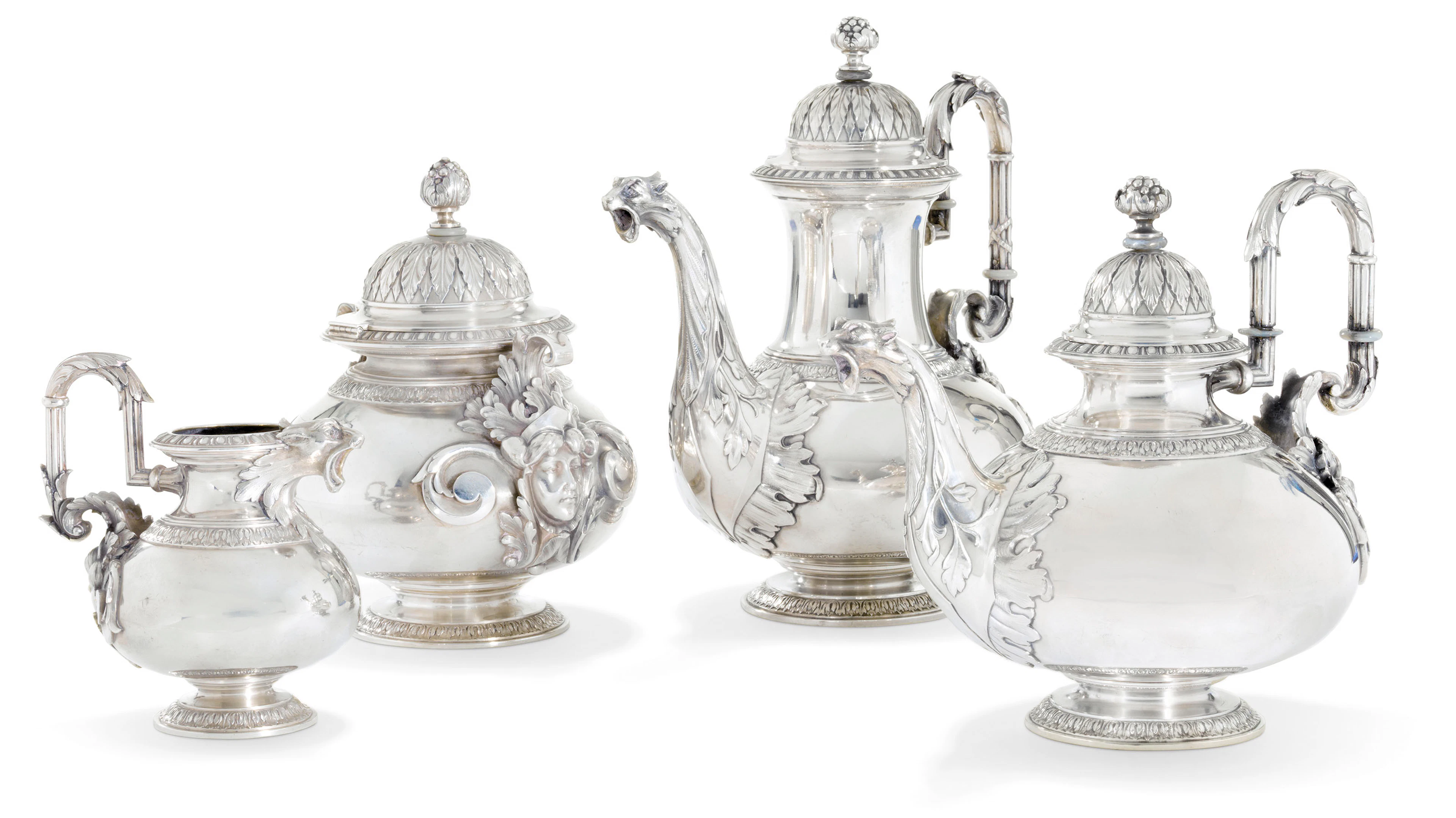 A PARCEL-GILT SILVER TEA AND COFFEE SERVICE