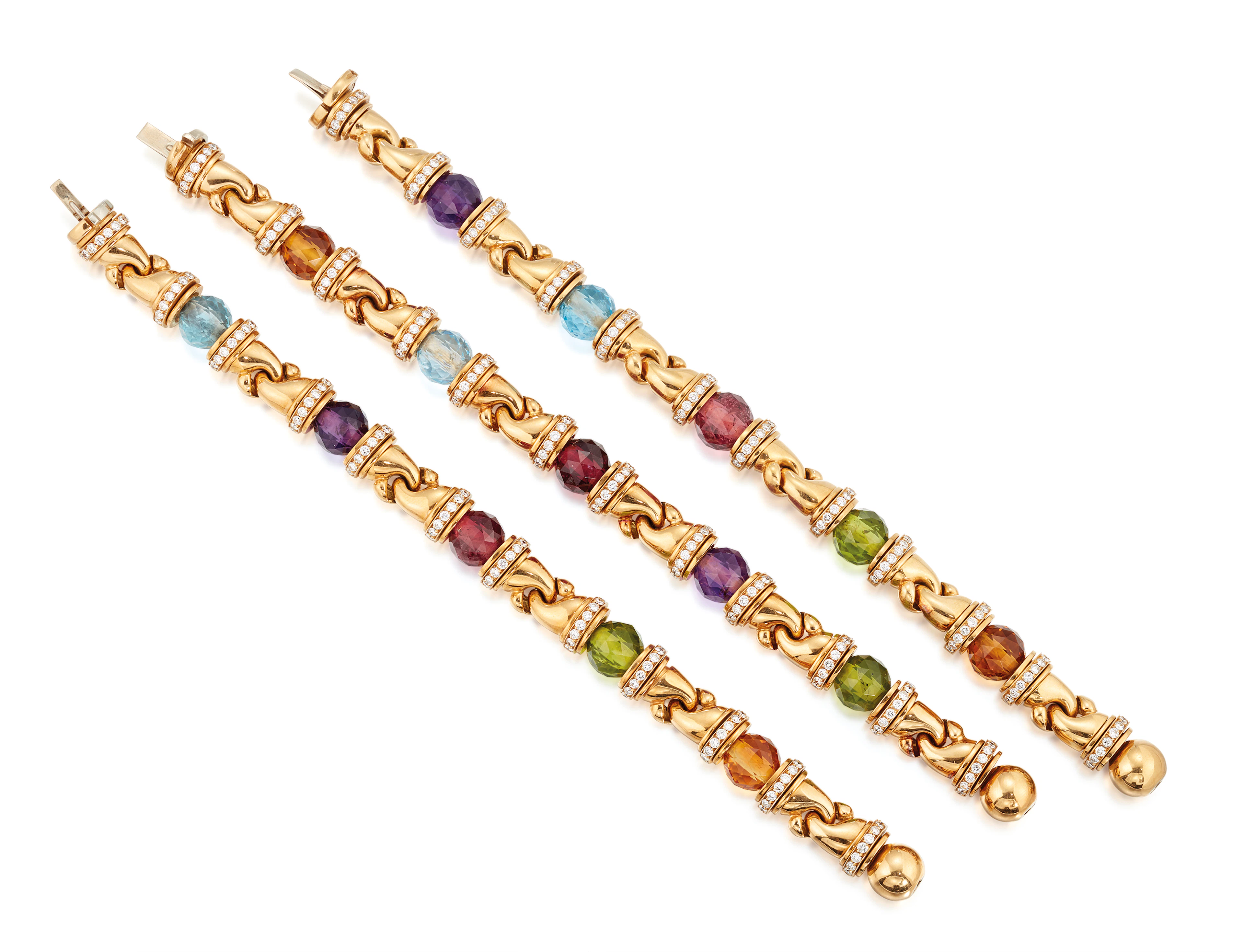 THREE MULTI-GEM AND DIAMOND 'GANCIO' BRACELETS / NECKLACE, BULGARI
