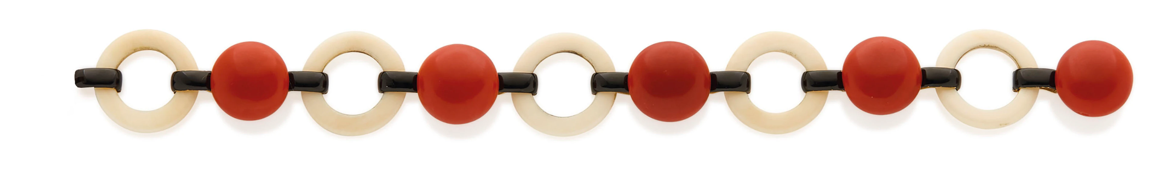 BRACELET ART DÉCO CORAIL, ÉMAIL ET IVOIRE, GEORGES FOUQUET