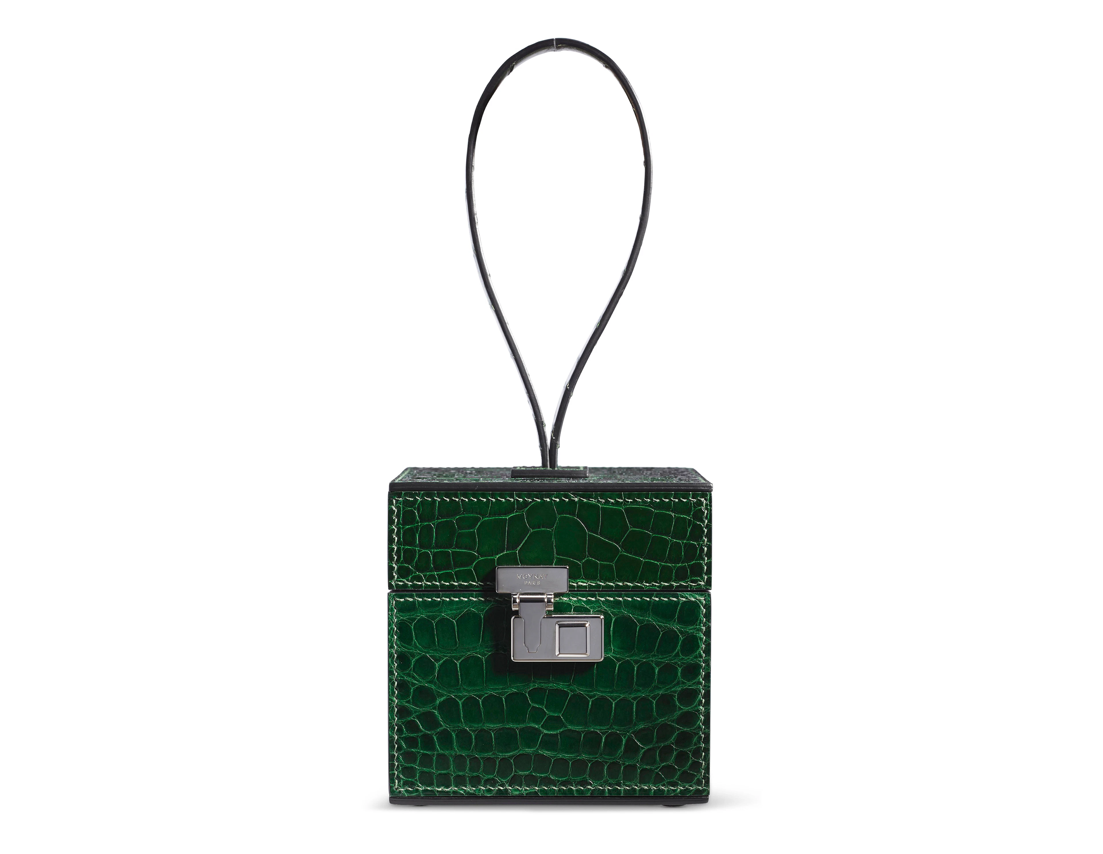 A SHINY EMERALD CROCODILE MINI VANITY BAG