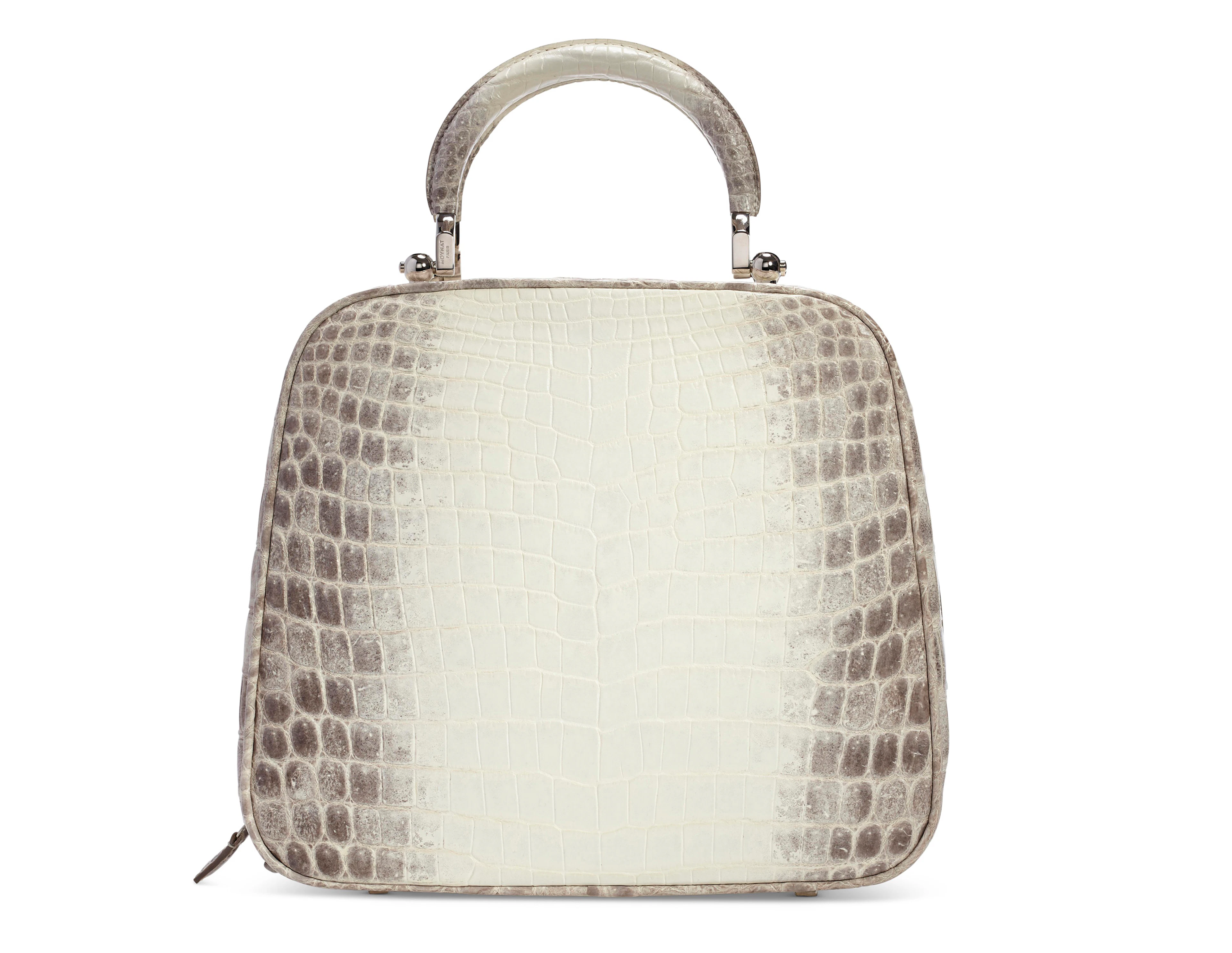 A MATTE IVORY CROCODILE PARADIS PM BAG WITH SILVER HARDWARE