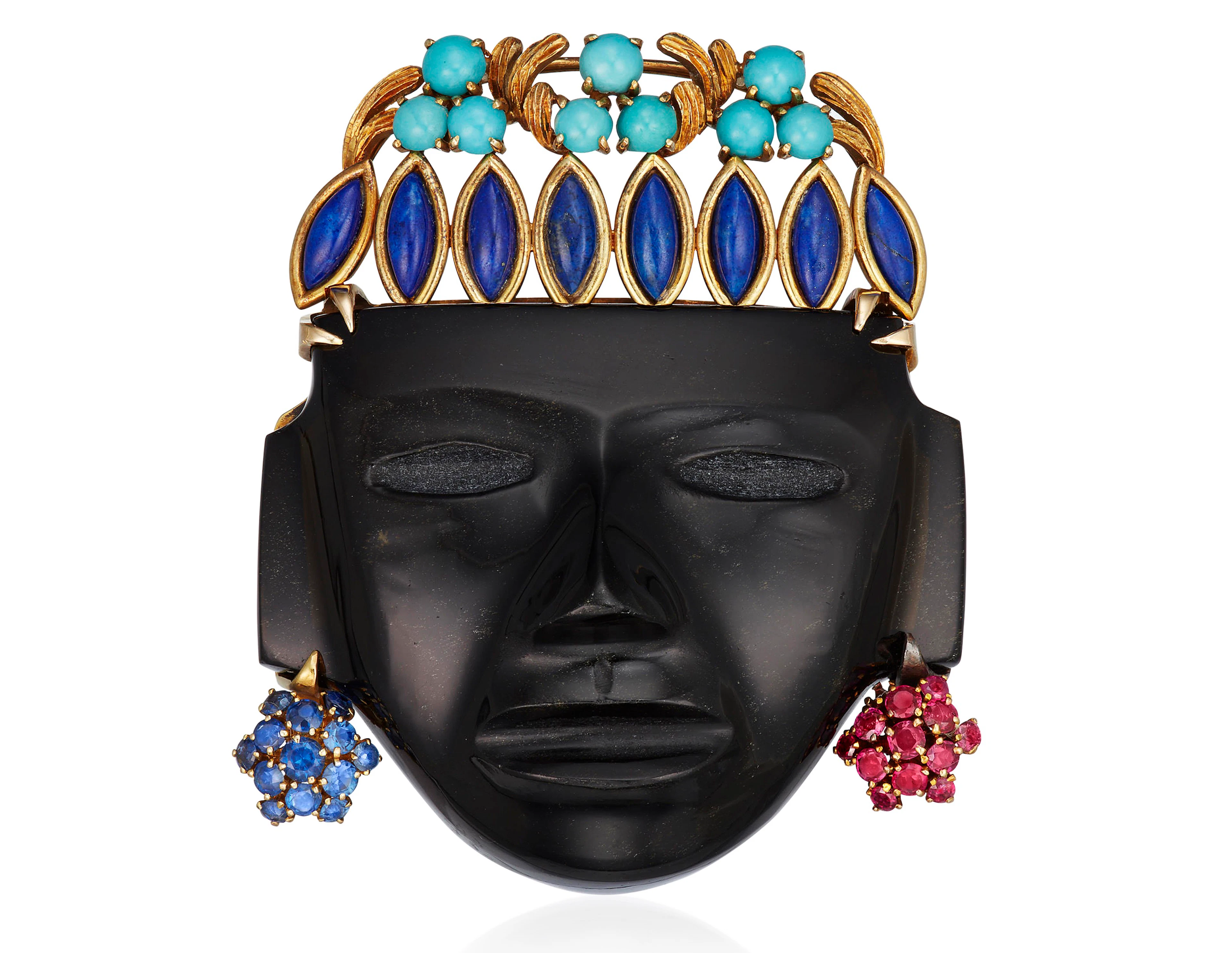MULTI-GEM MASK BROOCH –