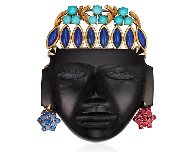 MULTI-GEM MASK BROOCH –