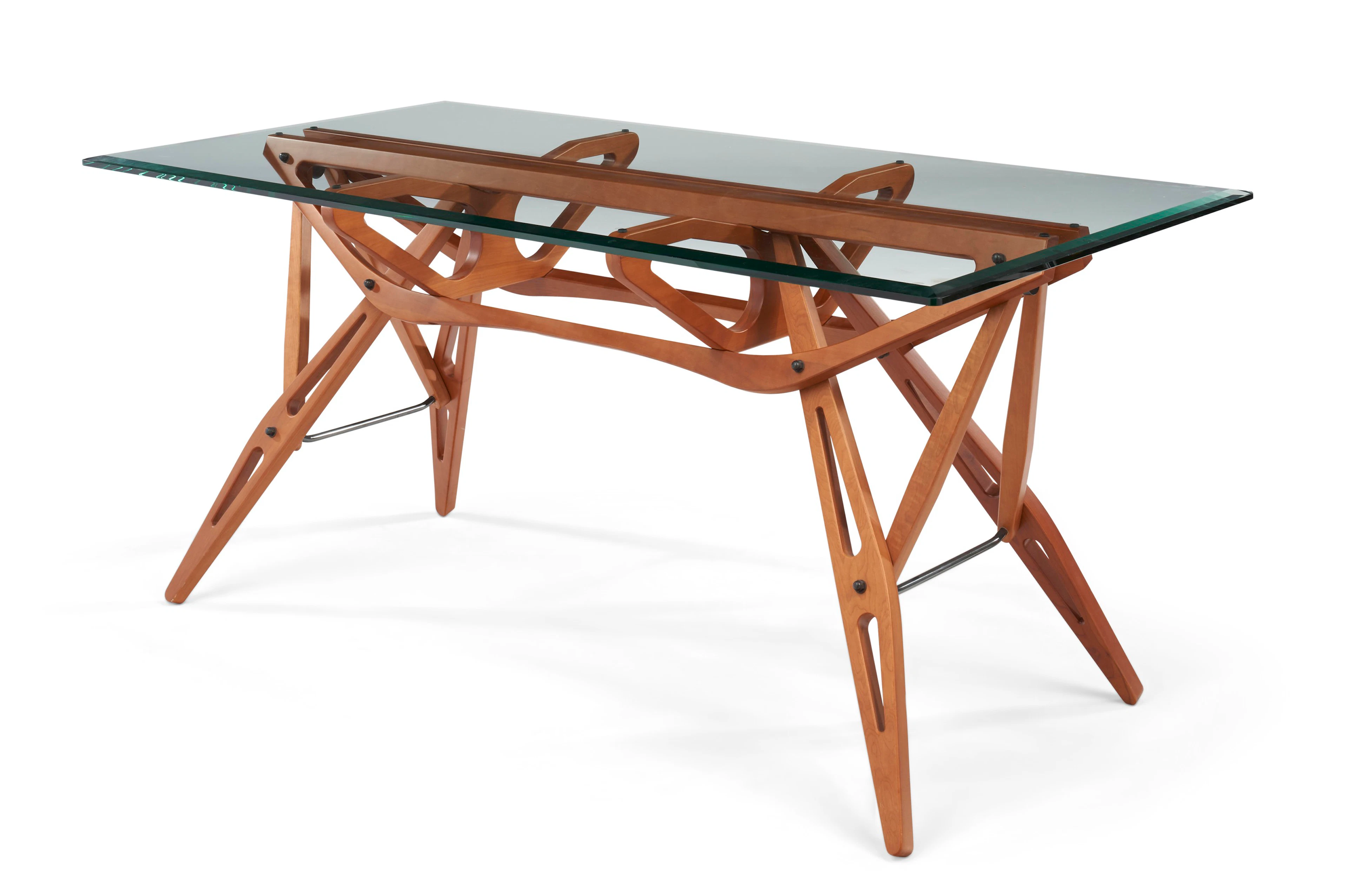 AN ITALIAN WALNUT AND GLASS TOPPED 'REALE' TABLE