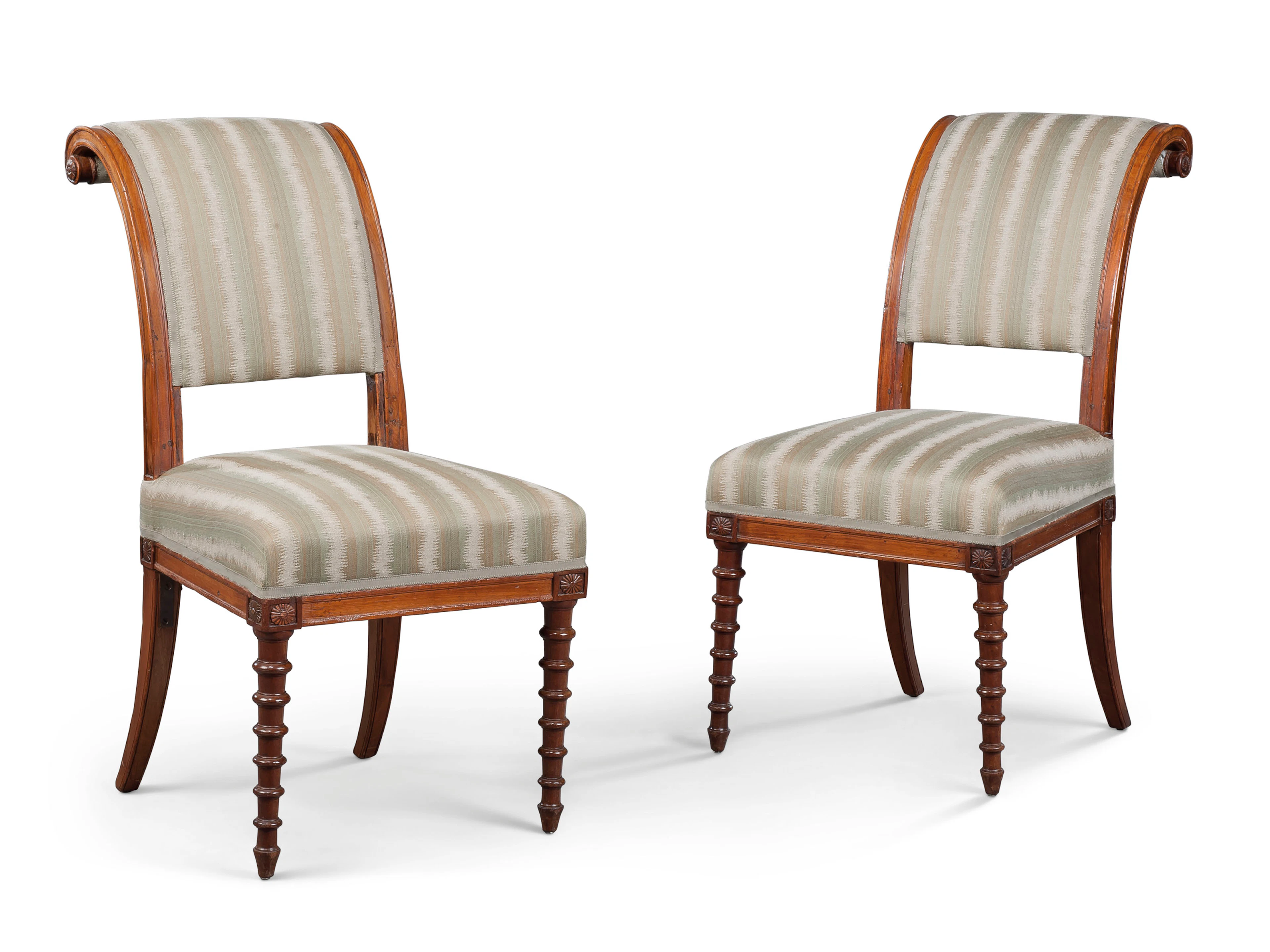 A PAIR OF LATE LOUIS XVI MAHOGANY CHAISES