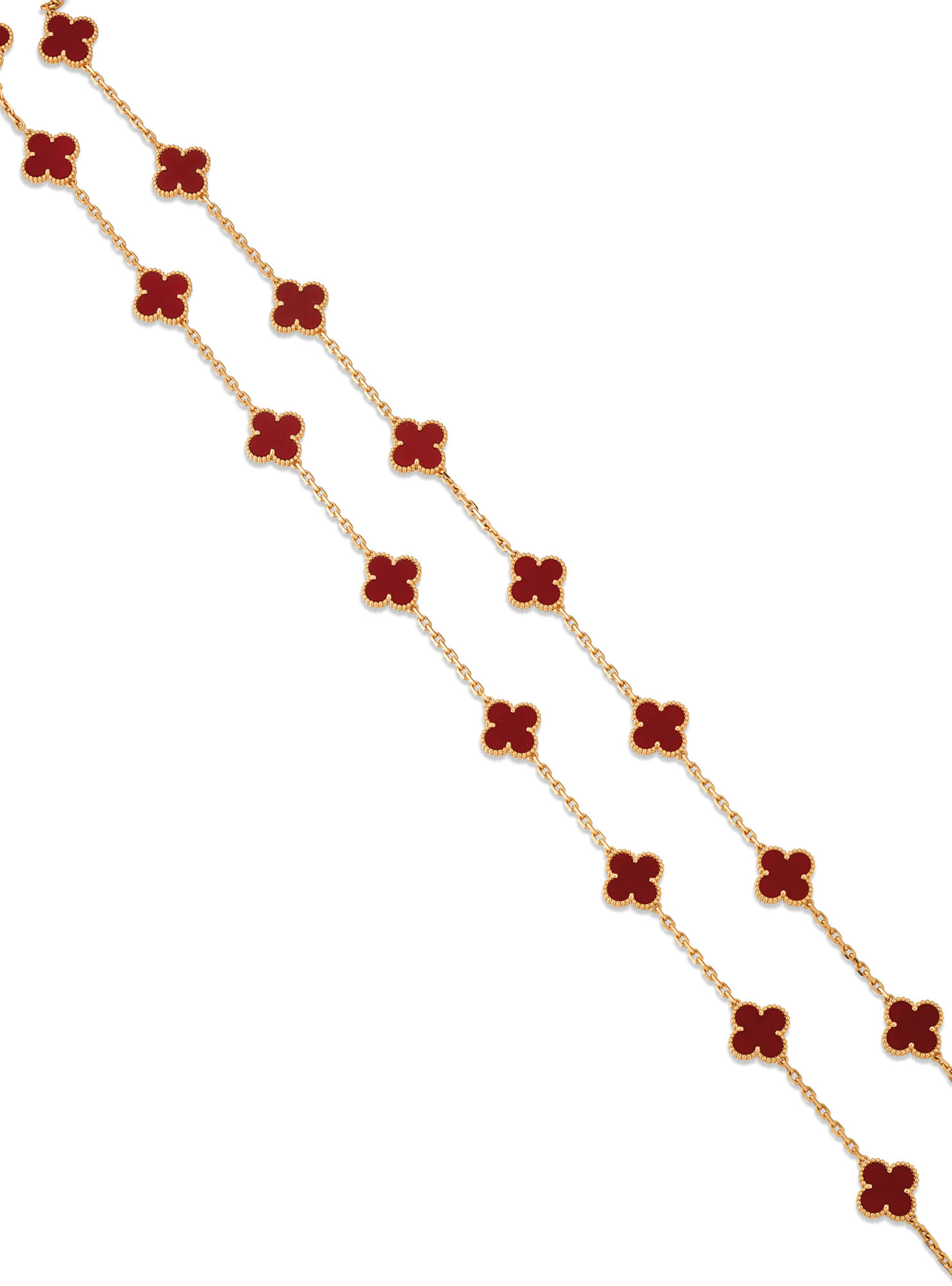 GOLD AND CARNELIAN 'ALHAMBRA' LONGCHAIN NECKLACE, VAN CLEEF & ARPELS