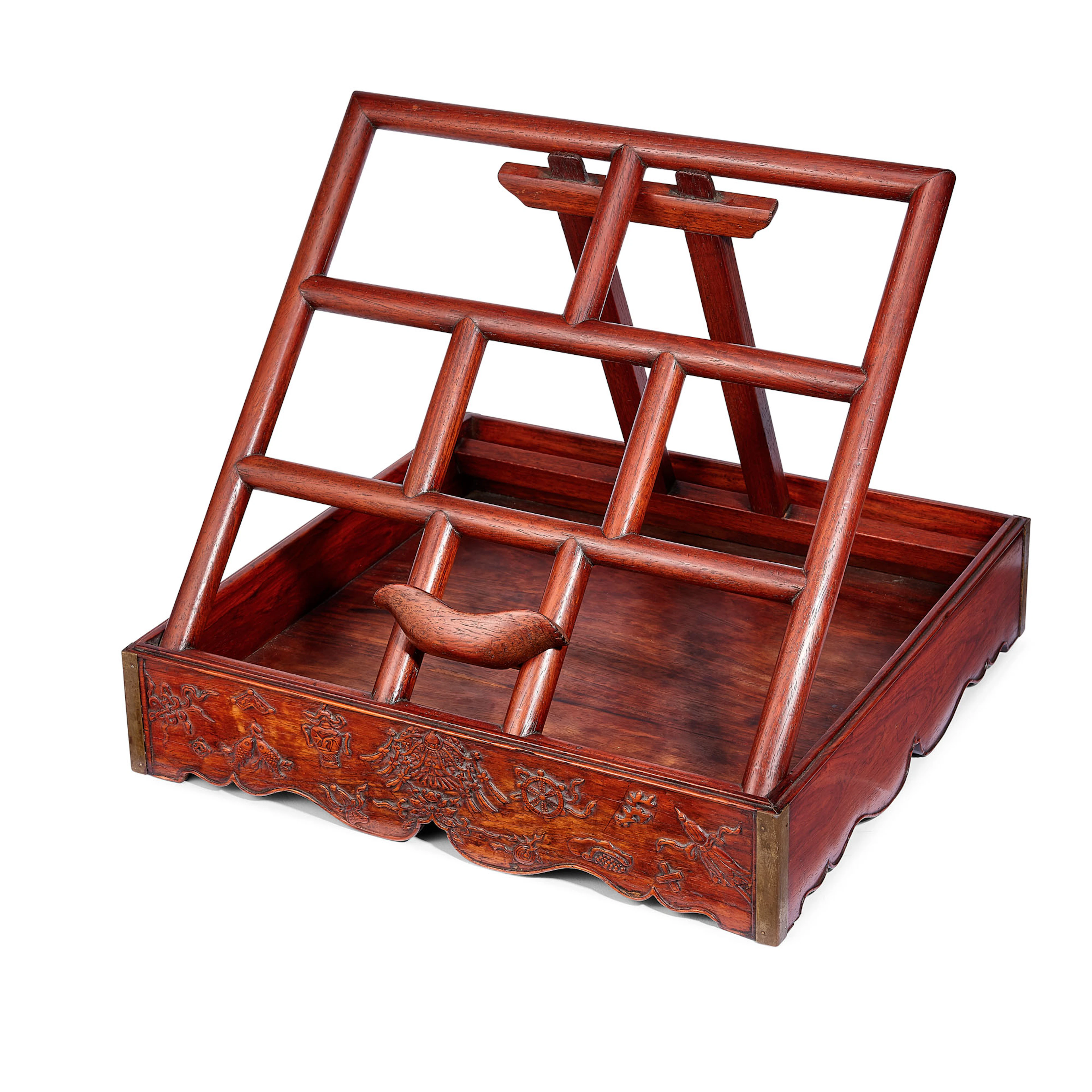 A LARGE AND RARE HUANGHUALI FOLDING MIRROR STAND AND COVER