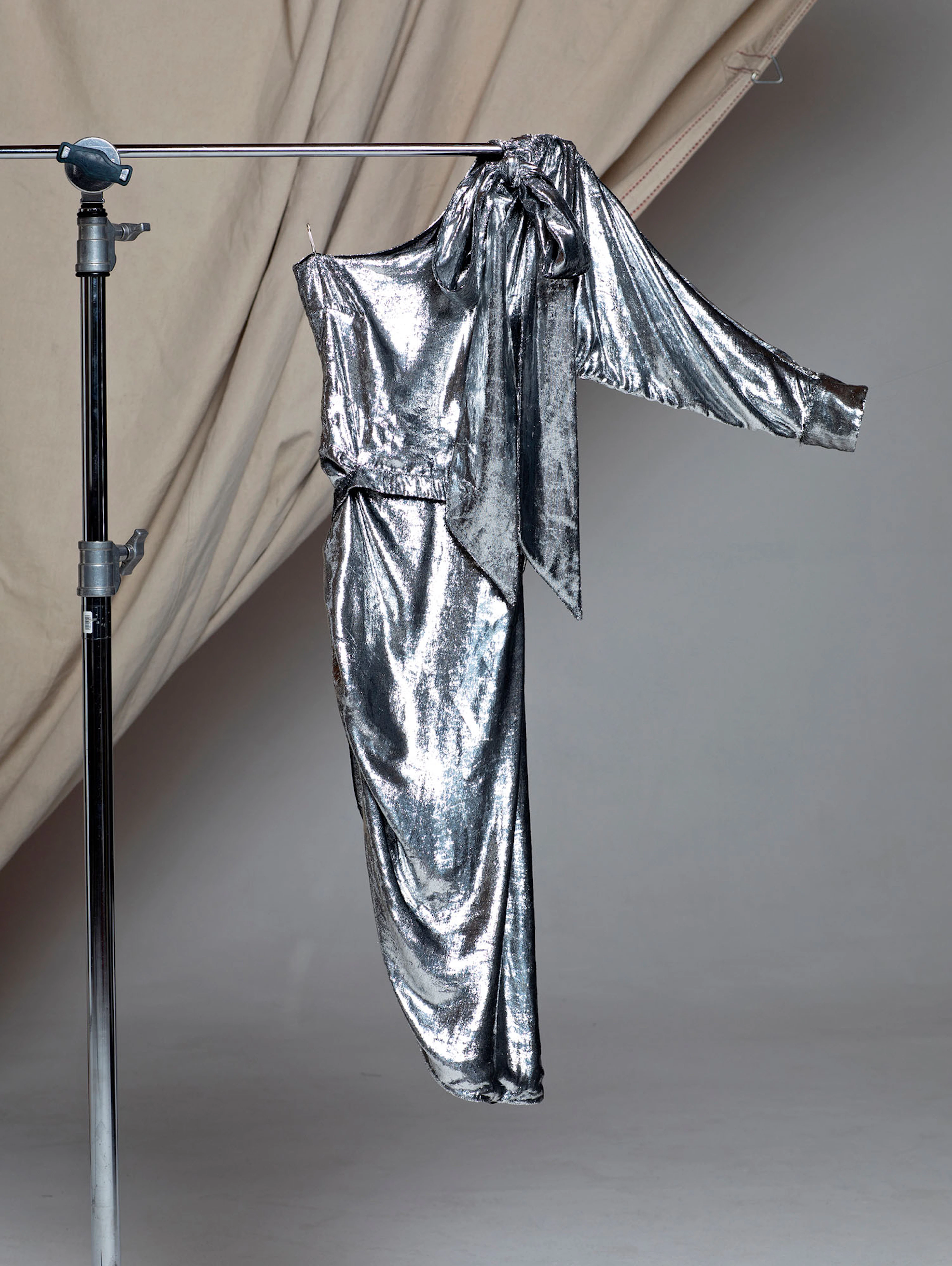 WORN BY KYLIE MINOGUE RALPH & RUSSO'S SILVER LIQUID VELVET ASYMMETRIC DRESS