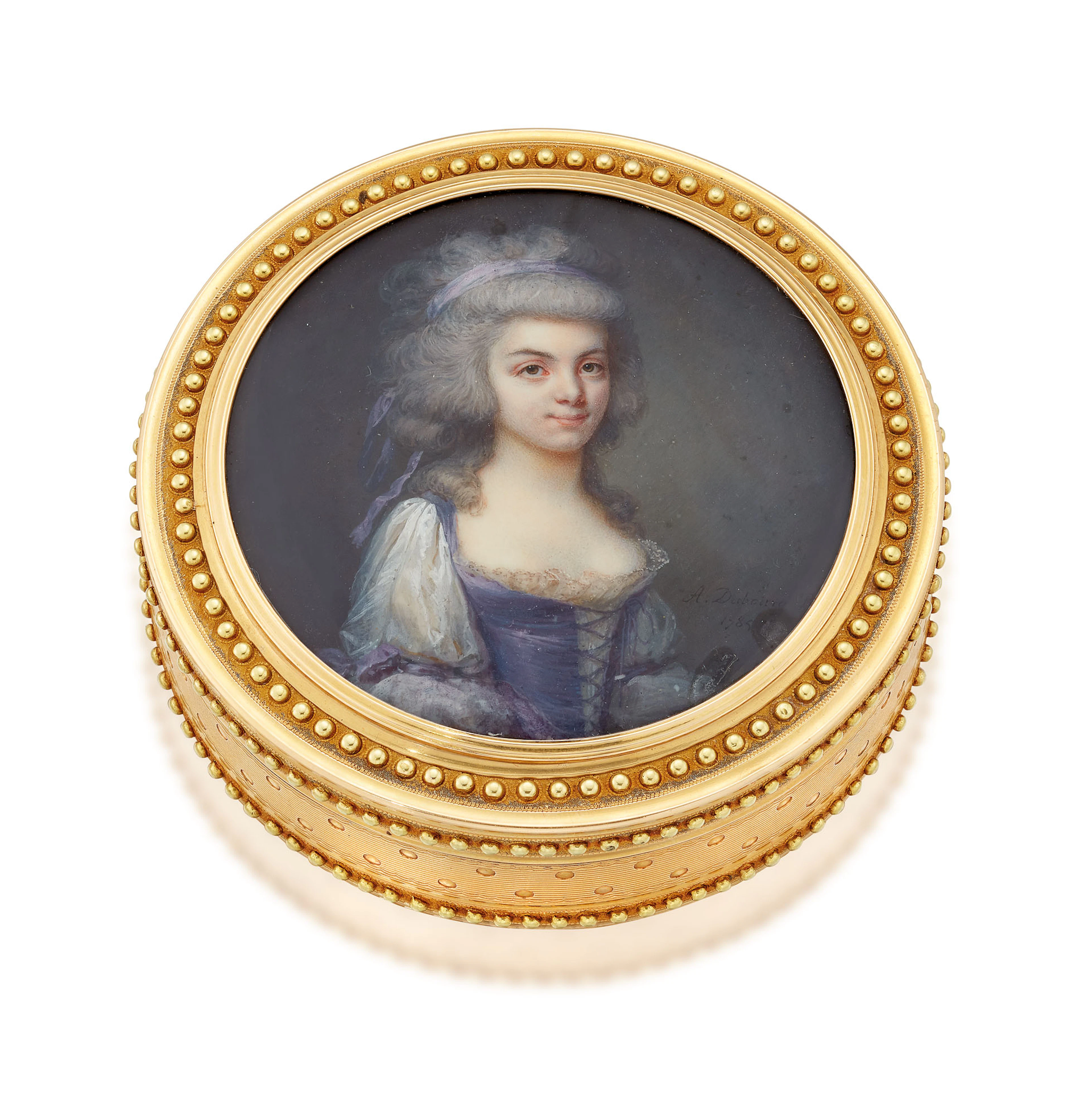 A LOUIS XVI GOLD BONBONNIERE SET WITH A PORTRAIT MINIATURE