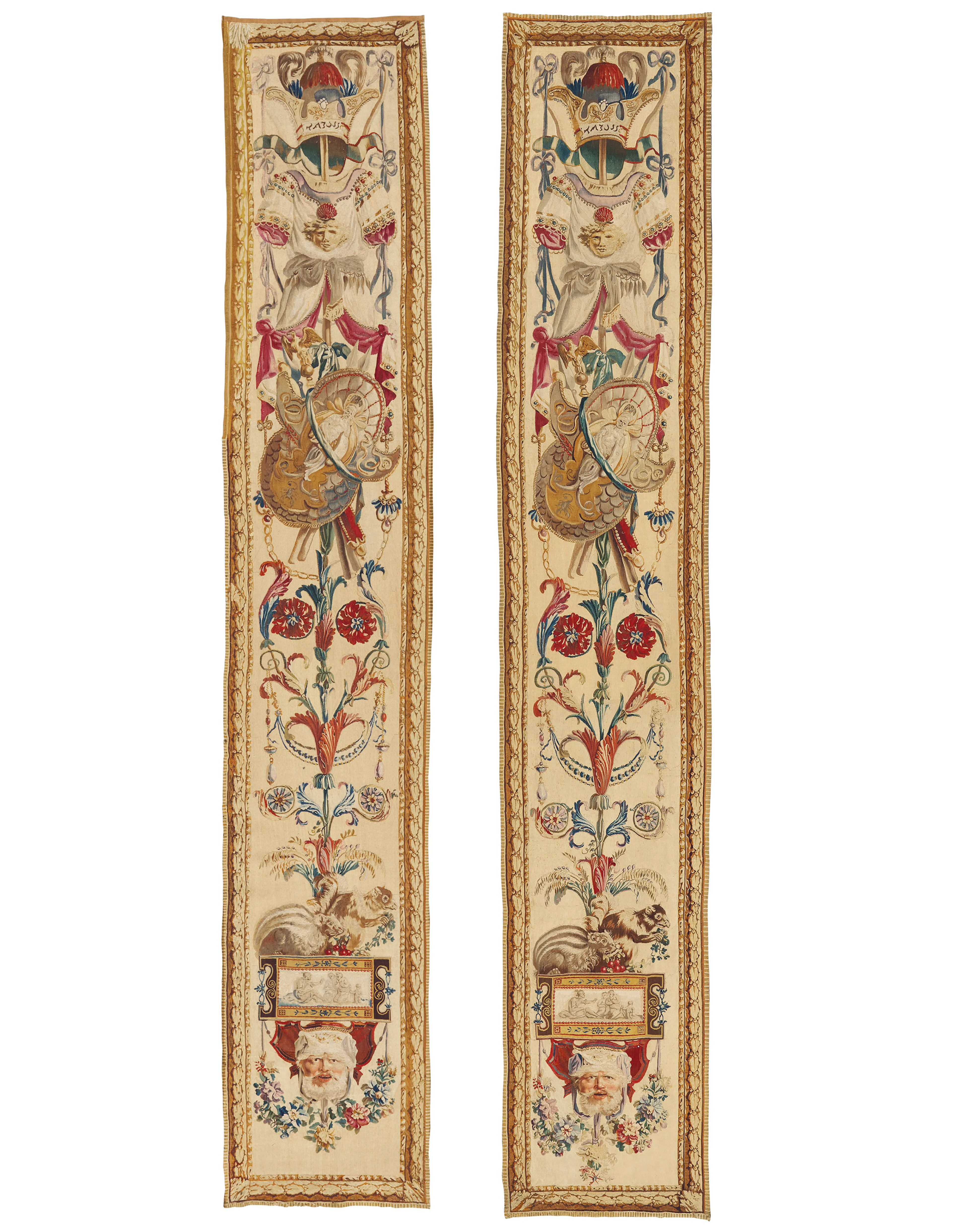 A PAIR OF LOUIS XVI BEAUVAIS GROTESQUE TAPESTRIES
