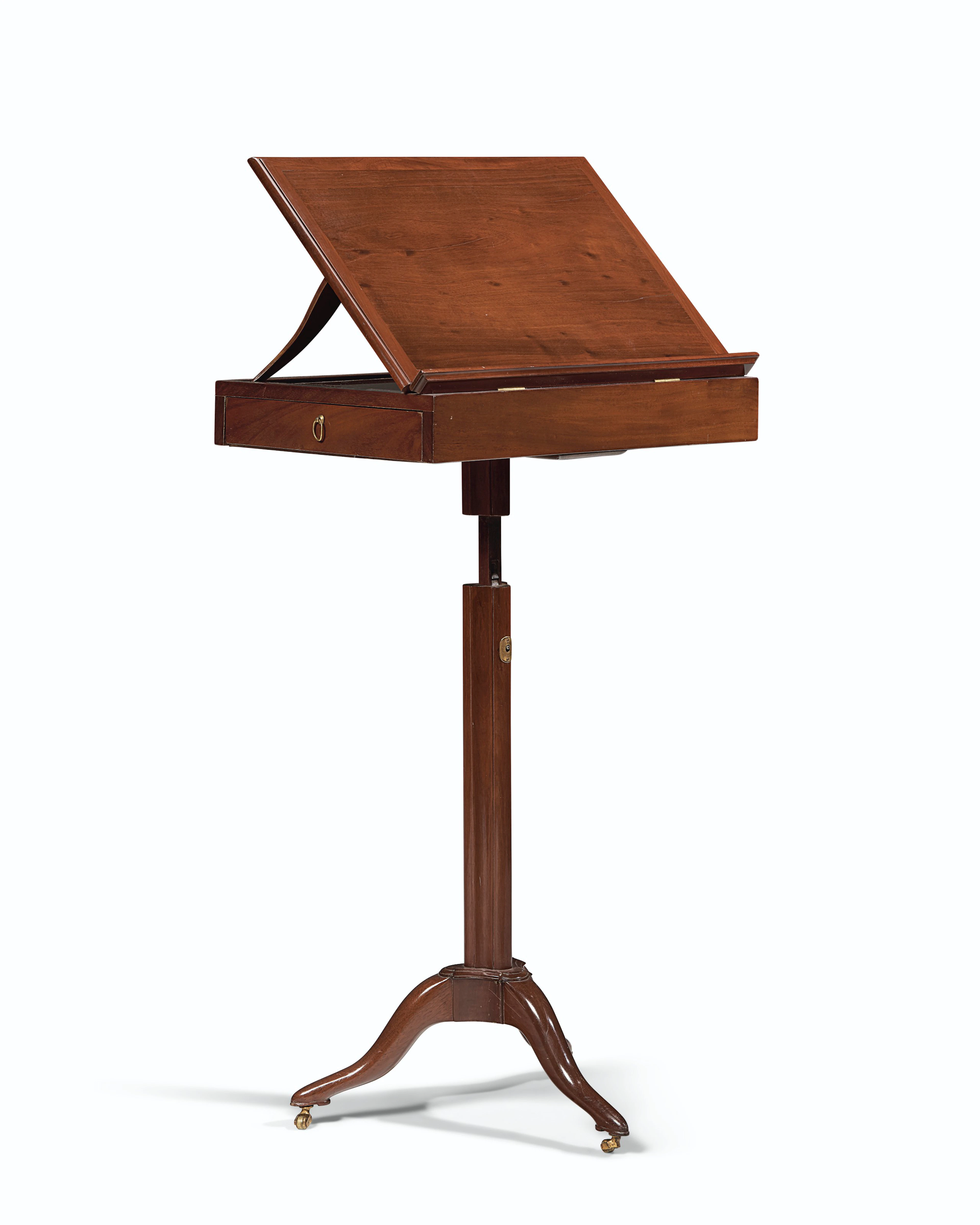 A LATE LOUIS XVI MAHOGANY AND ACAJOU MOUCHETE TABLE A PUPITRE