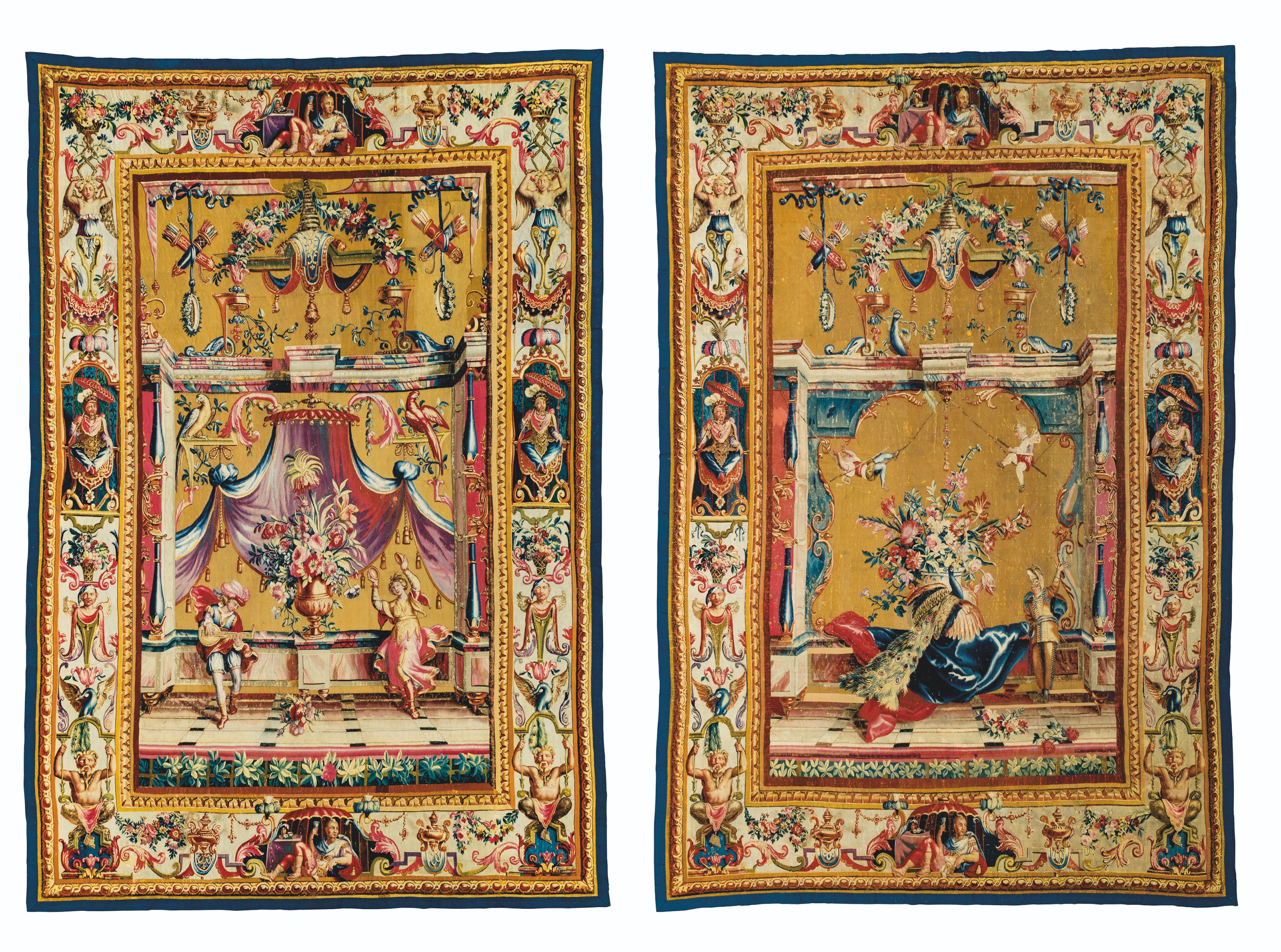 A PAIR OF LOUIS XIV BEAUVAIS 'GROTESQUE' TAPESTRIES