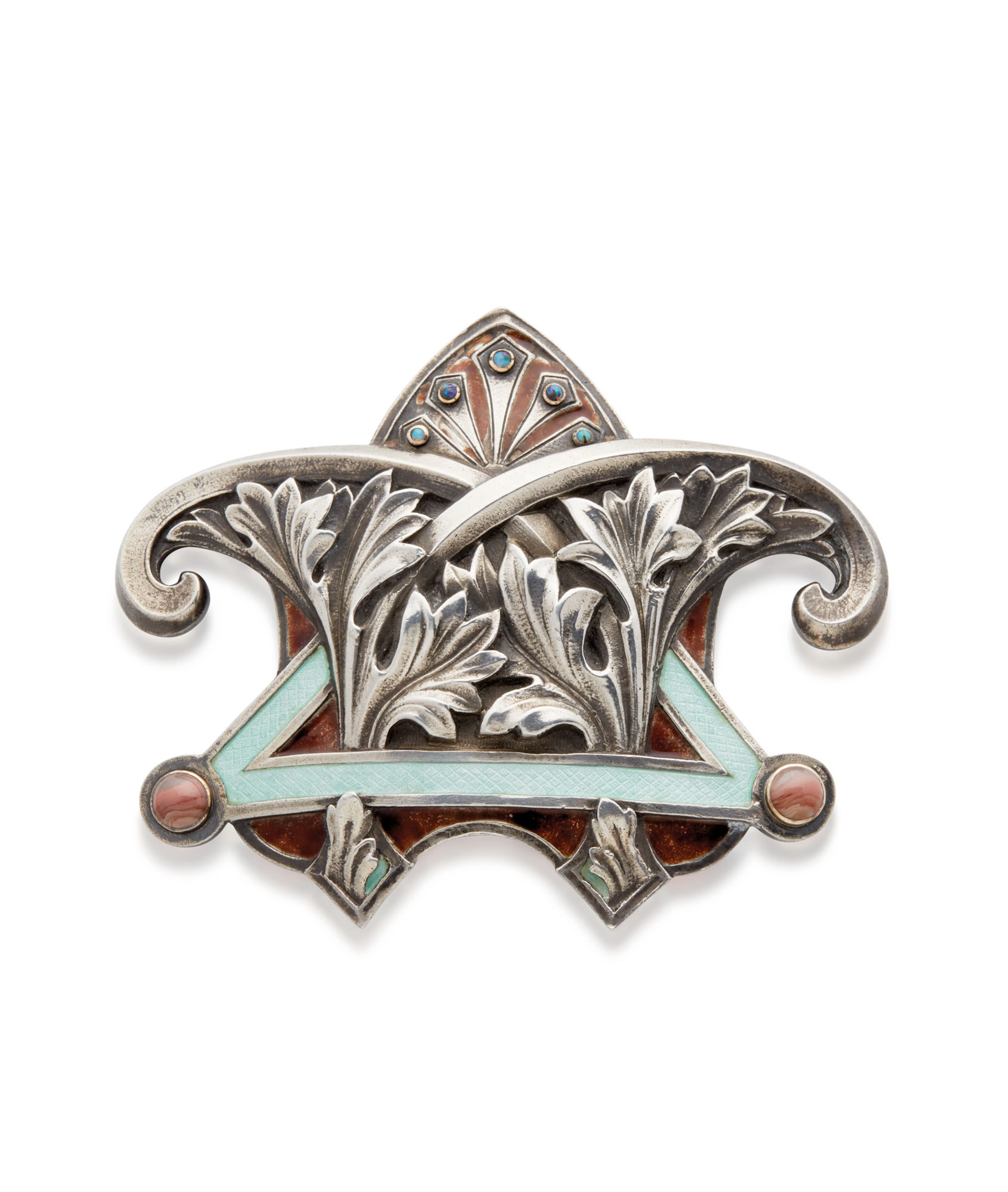 GEORGES FOUQUET BOUCLE DE CEINTURE ART NOUVEAU ÉMAIL, JASPE ET OPALES