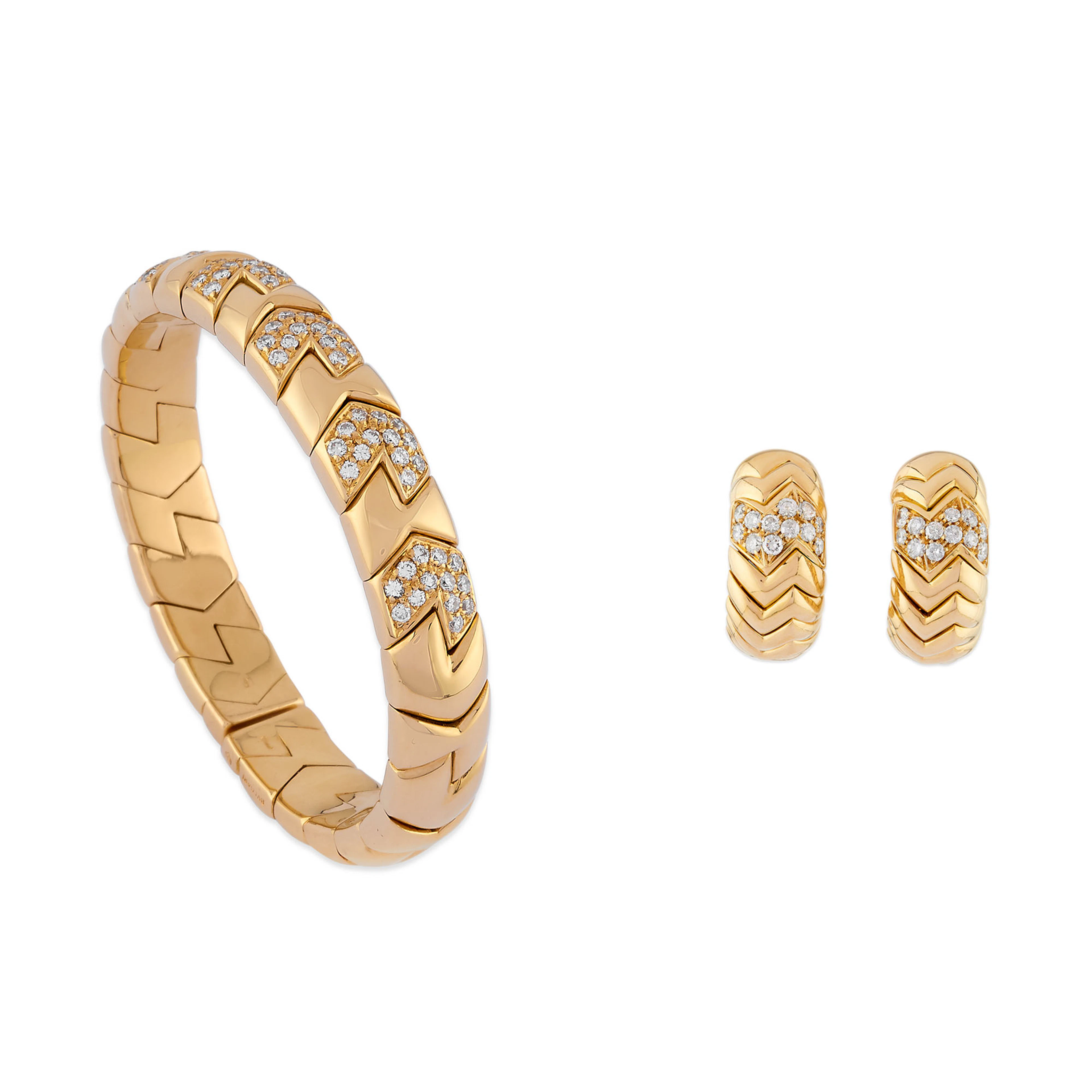 SET BRACCIALE E ORECCHINI IN ORO E DIAMANTI, BULGARI