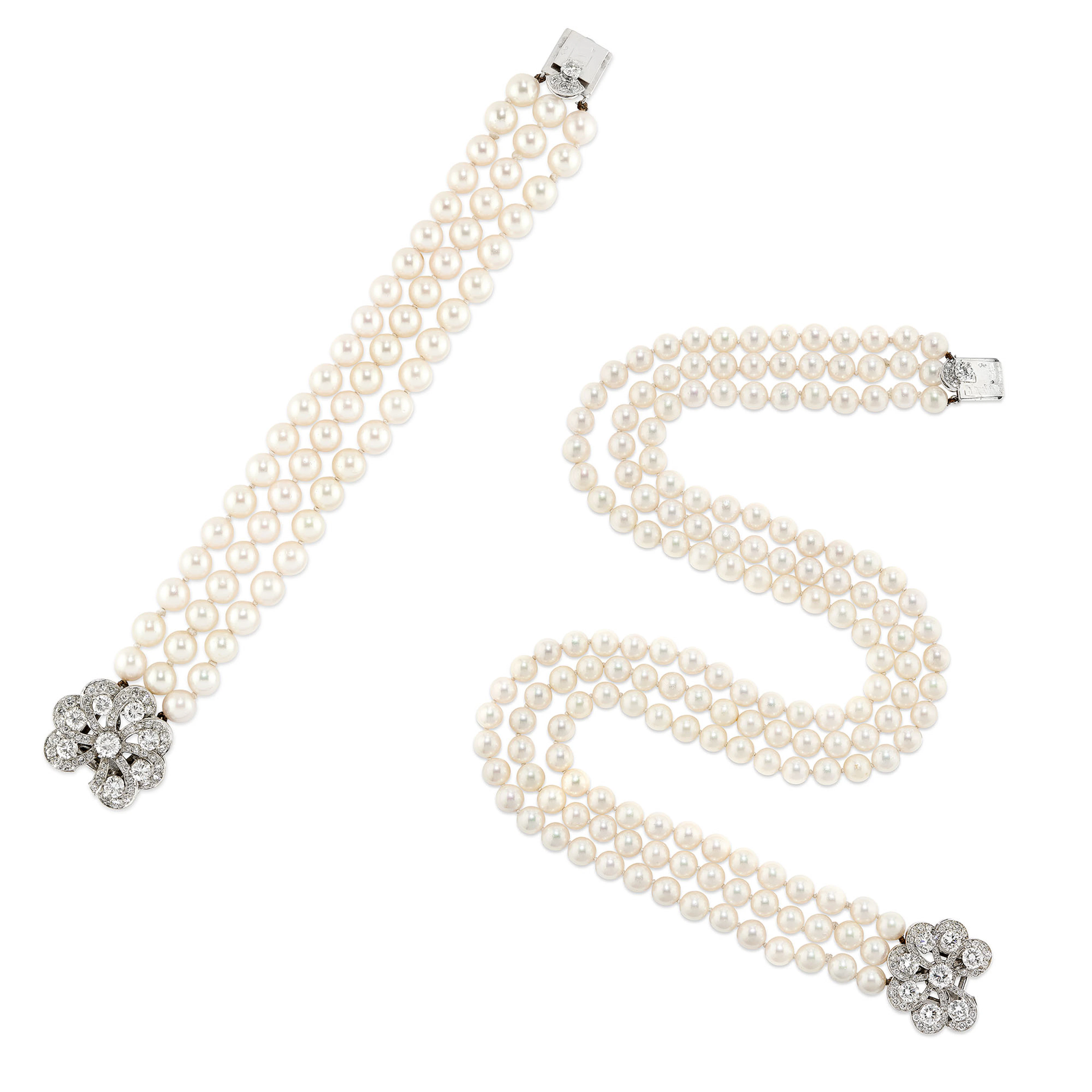 SET COLLANA E BRACCIALE CON PERLE COLTIVATE E DIAMANTI