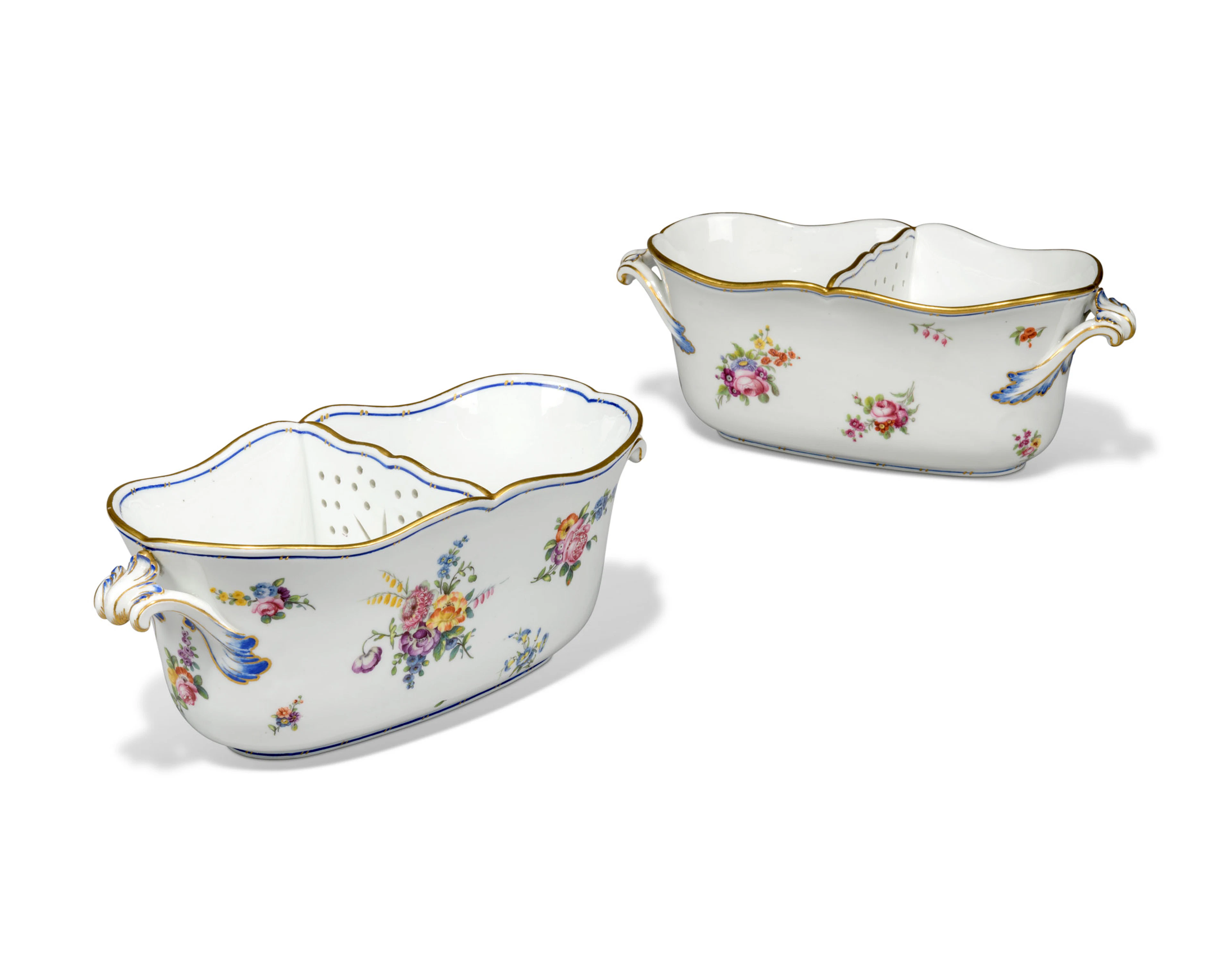 TWO SEVRES (HARD PASTE) PORCELAIN BOTTLE COOLERS (SEAUX OVALES A LIQUEUR)