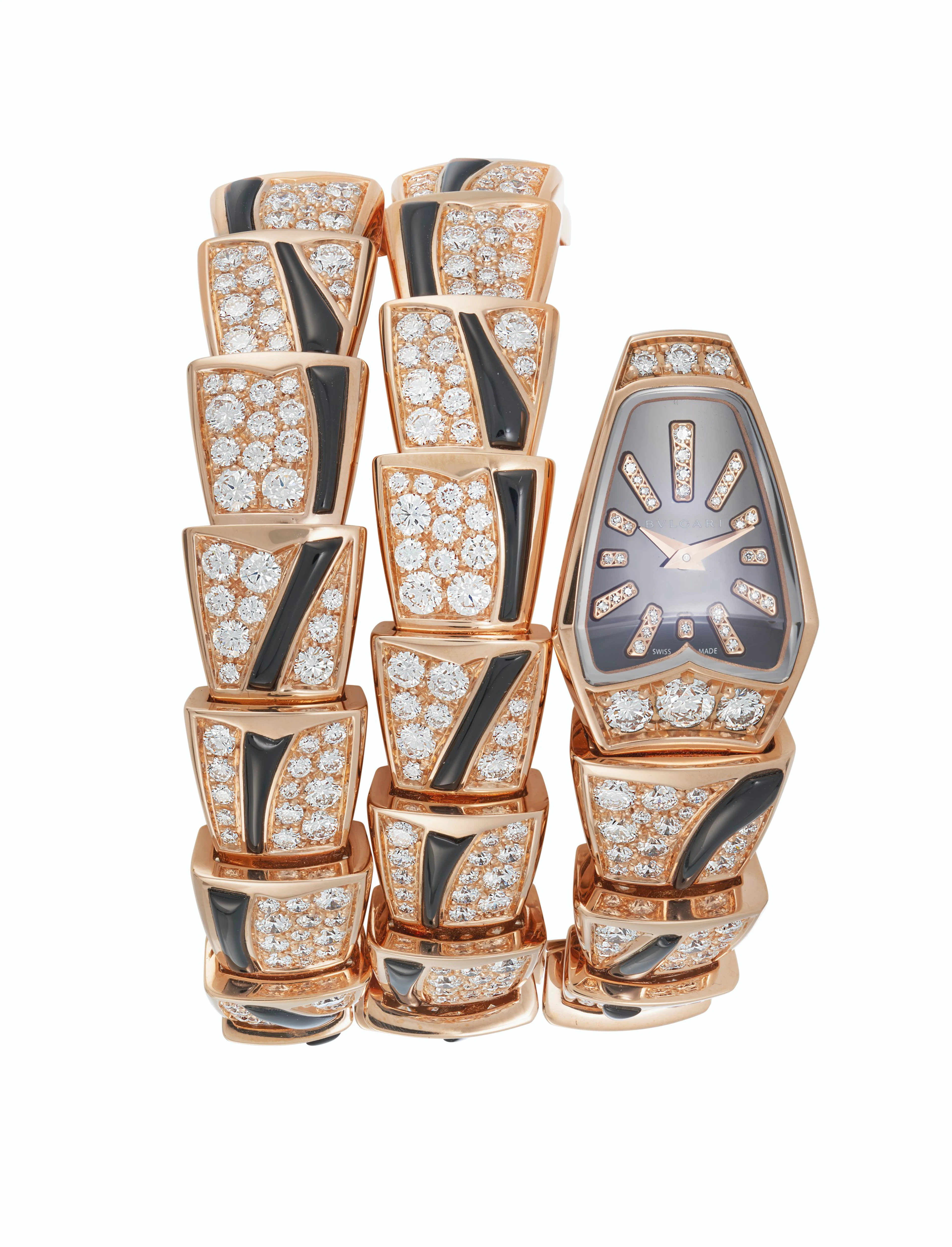 BULGARI DIAMOND AND ONYX 'SERPENTI' WRISTWATCH