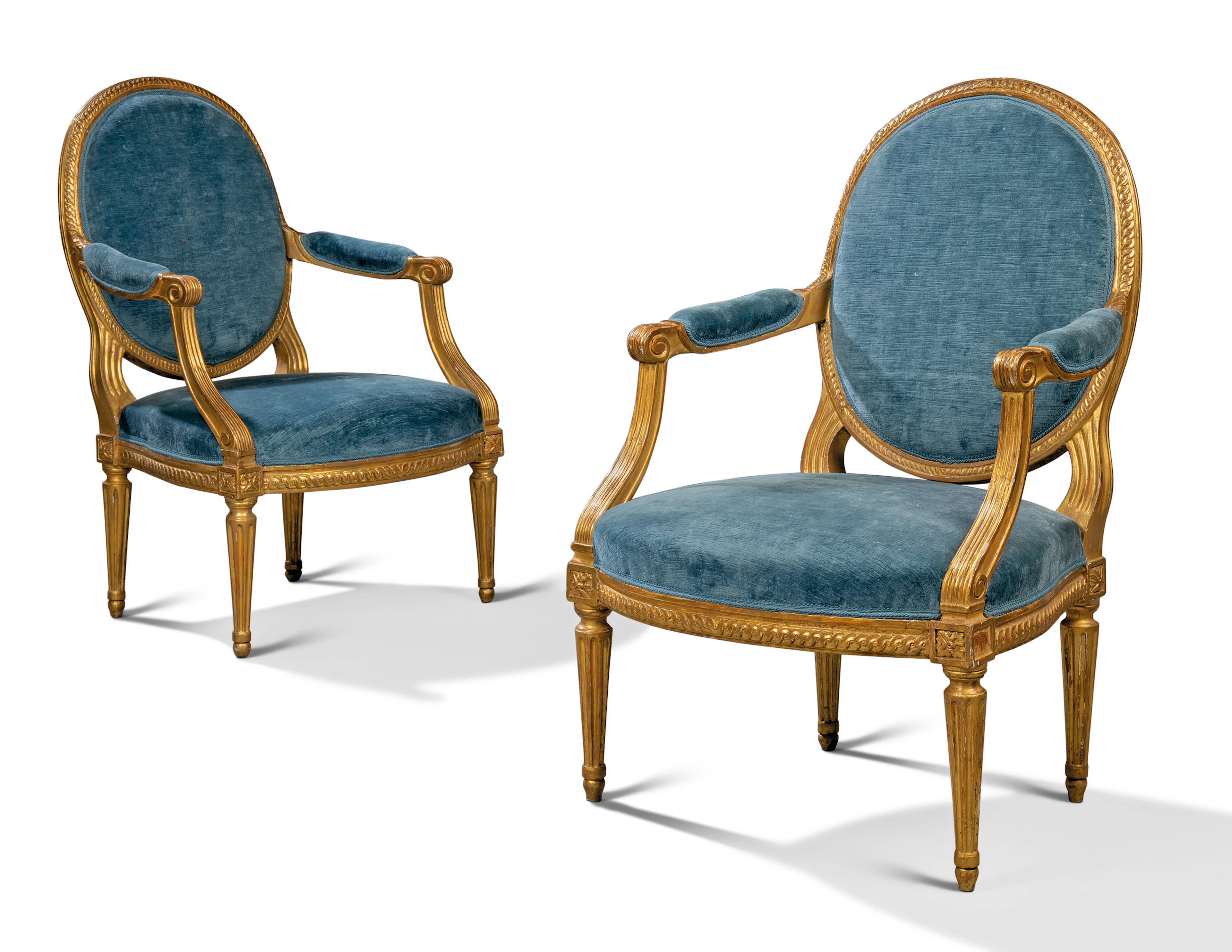 A PAIR OF LOUIS XVI GILTWOOD FAUTEUILS