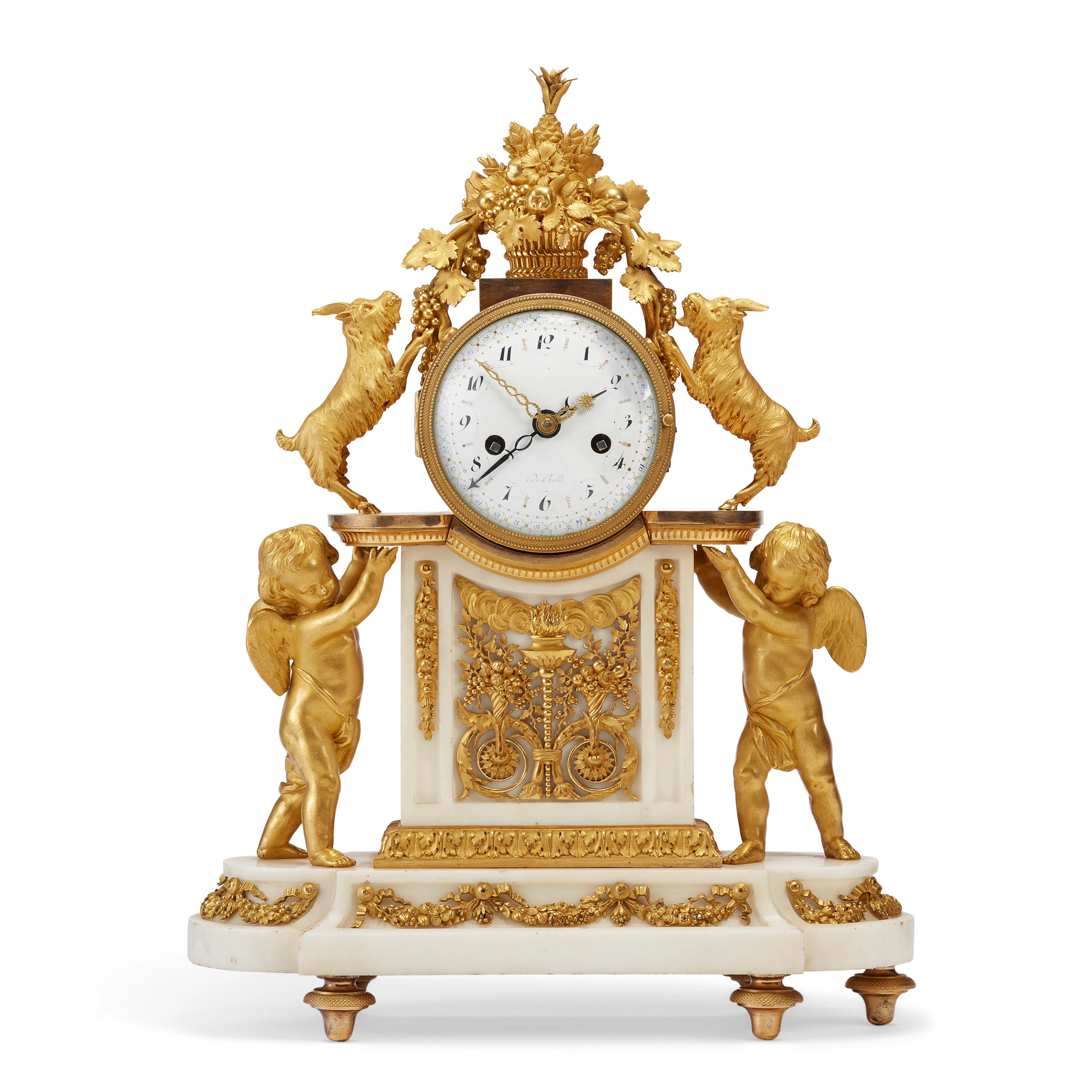 A LOUIS XVI ORMOLU AND WHITE MARBLE MANTEL CLOCK