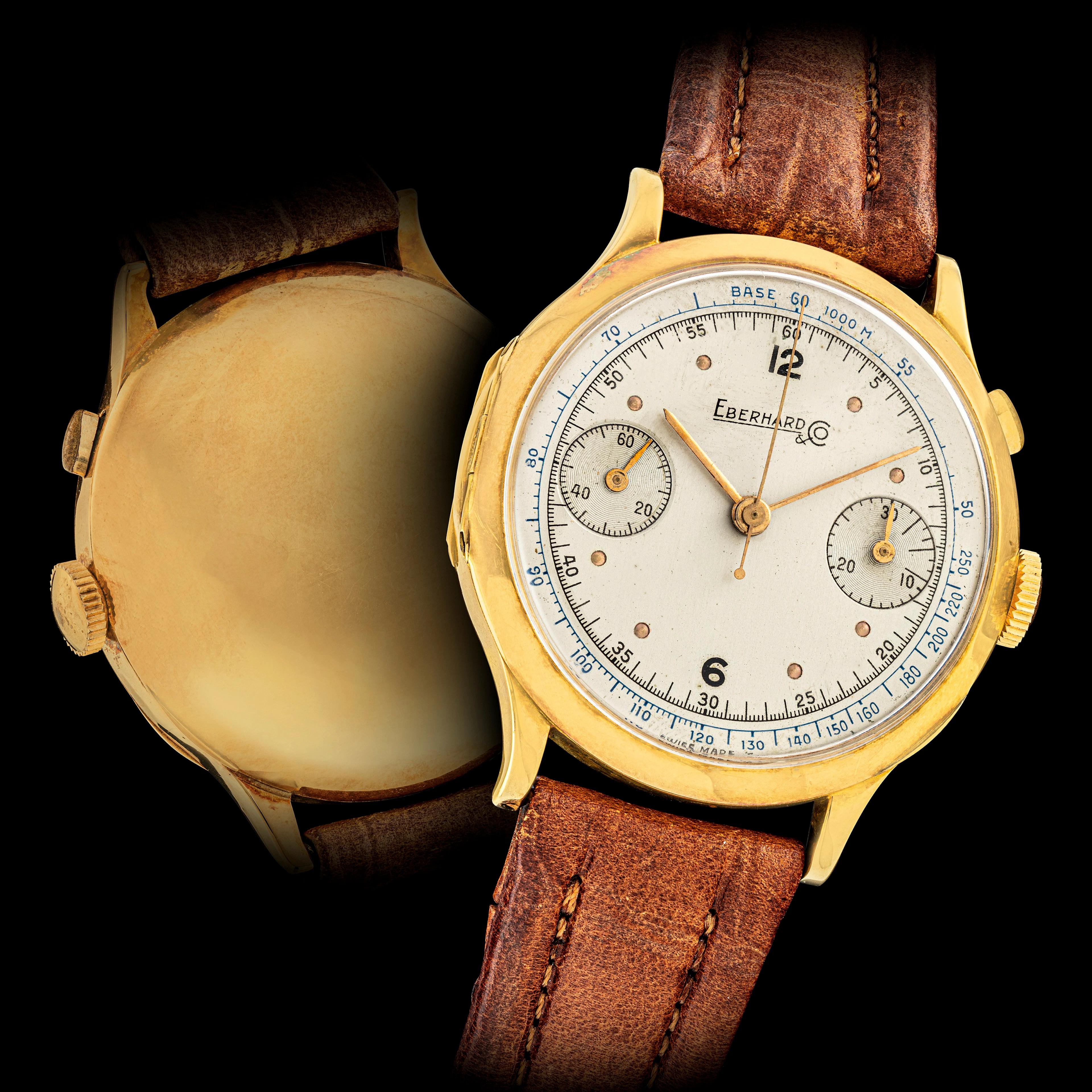 EBERHARD & CO., GOLD SINGLE BUTTON CHRONOGRAPH
