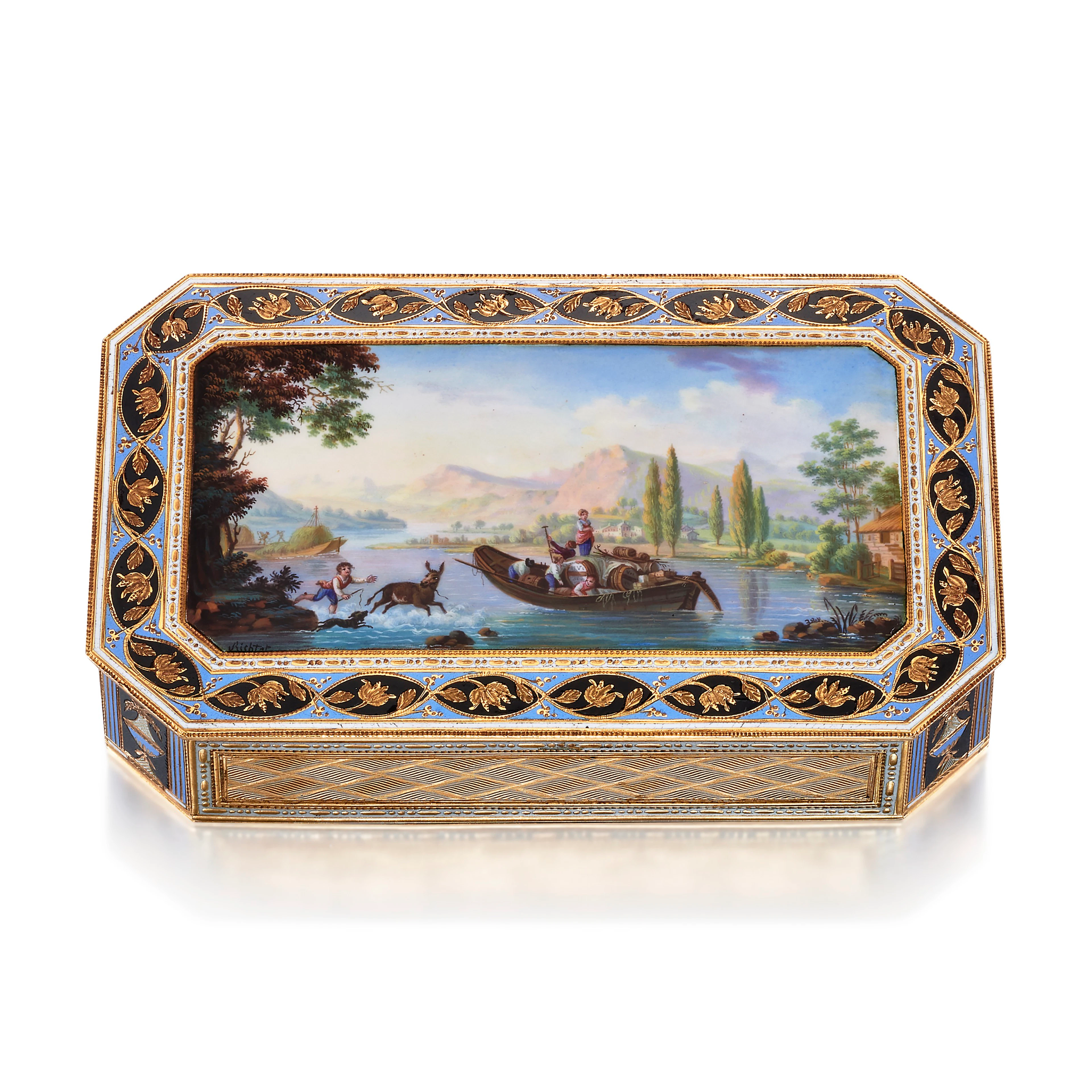 A SWISS ENAMELLED GOLD SNUFF-BOX