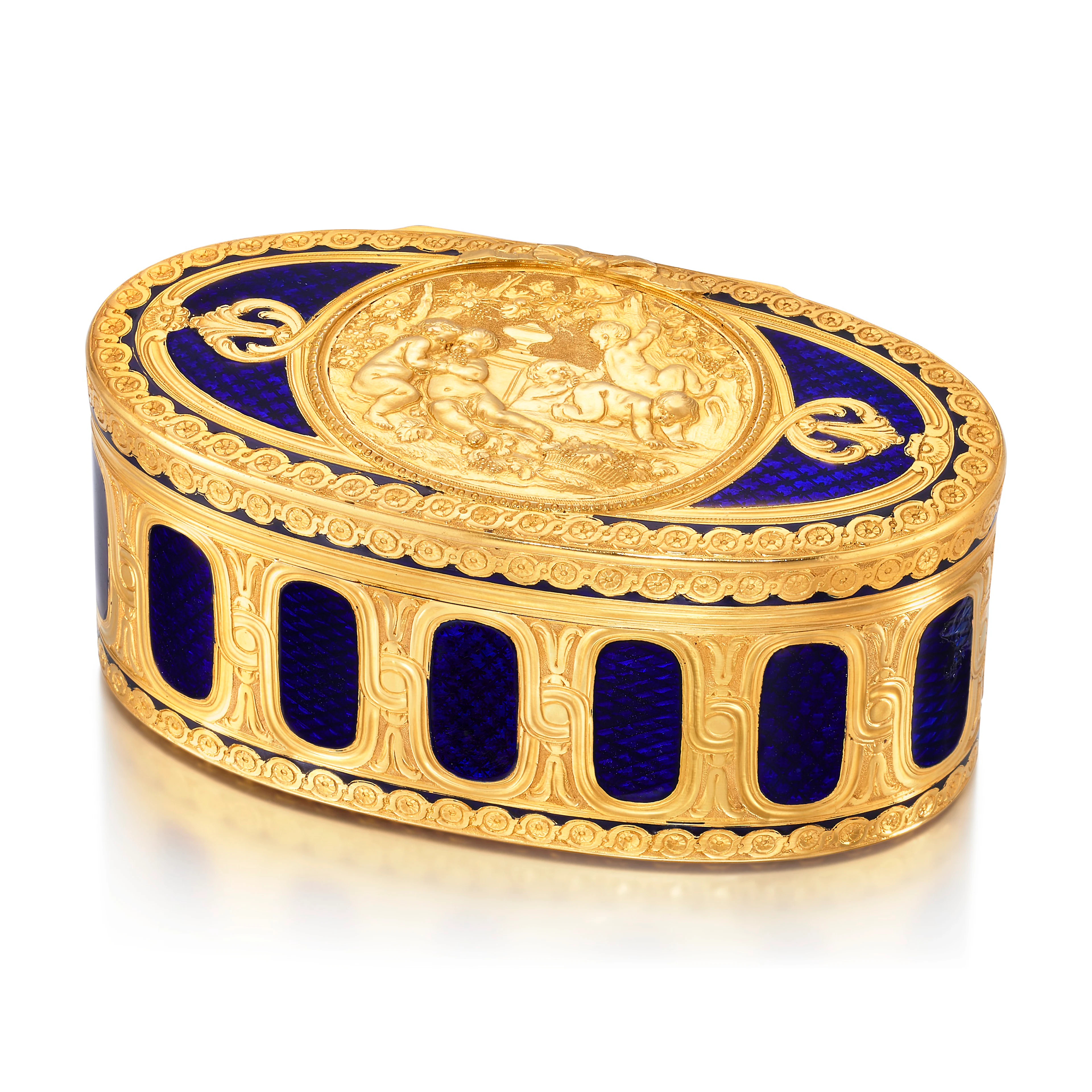 A LOUIS XV ENAMELLED GOLD SNUFF-BOX