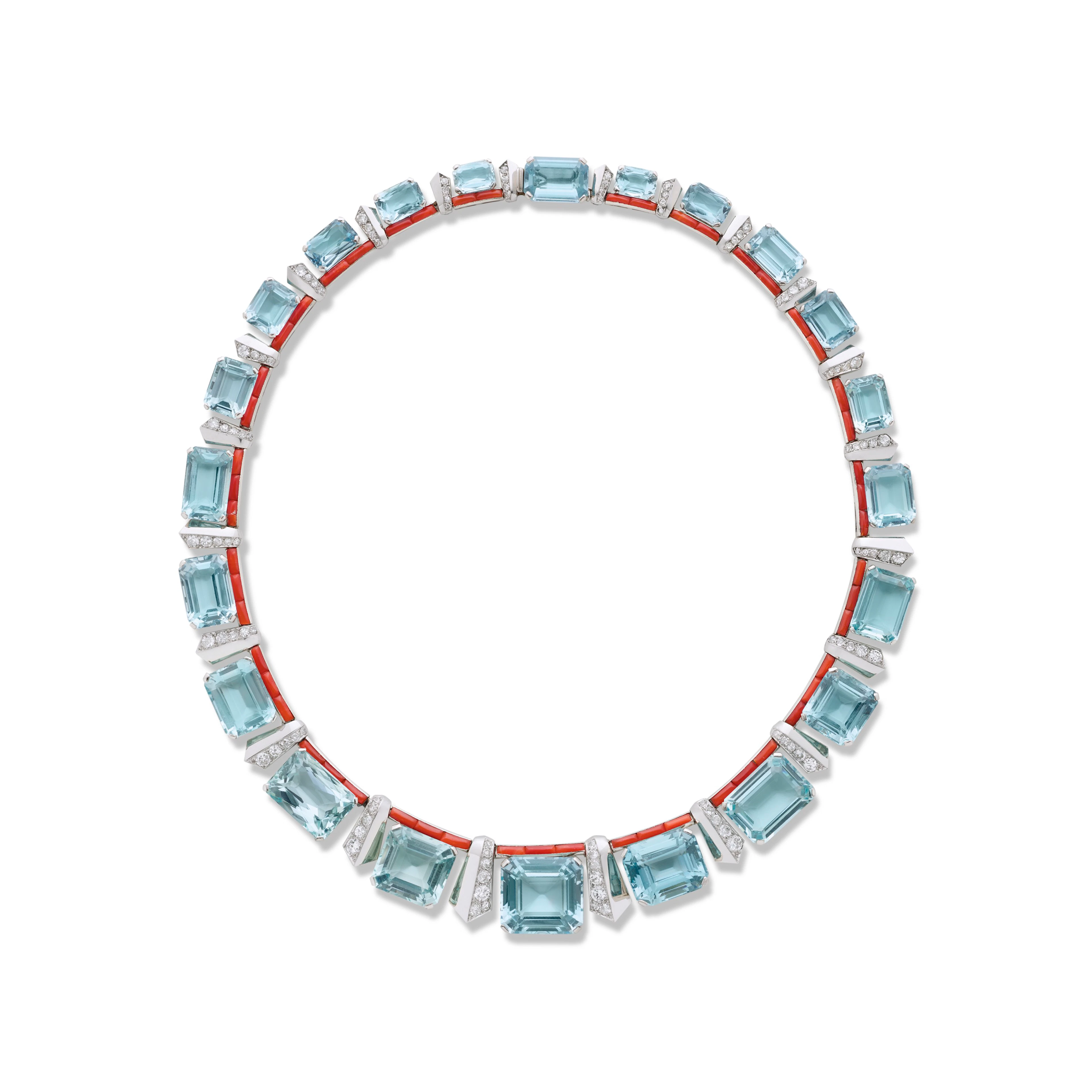 JEAN FOUQUET COLLIER ART DÉCO AIGUES-MARINES DIAMANTS ET CORAIL