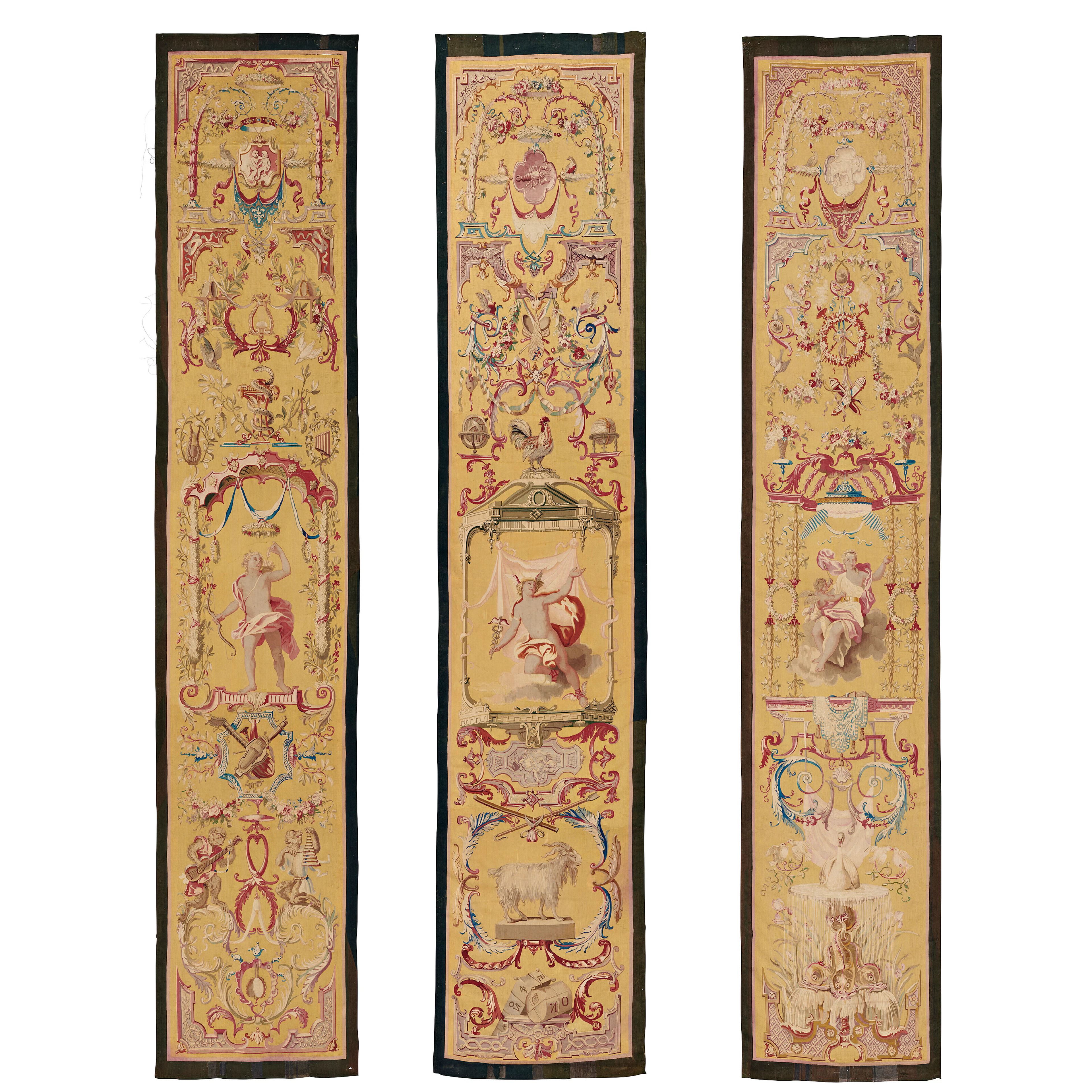 A SET OF THREE LOUIS XV GOBELINS 'PORTIERES DES DIEUX'...