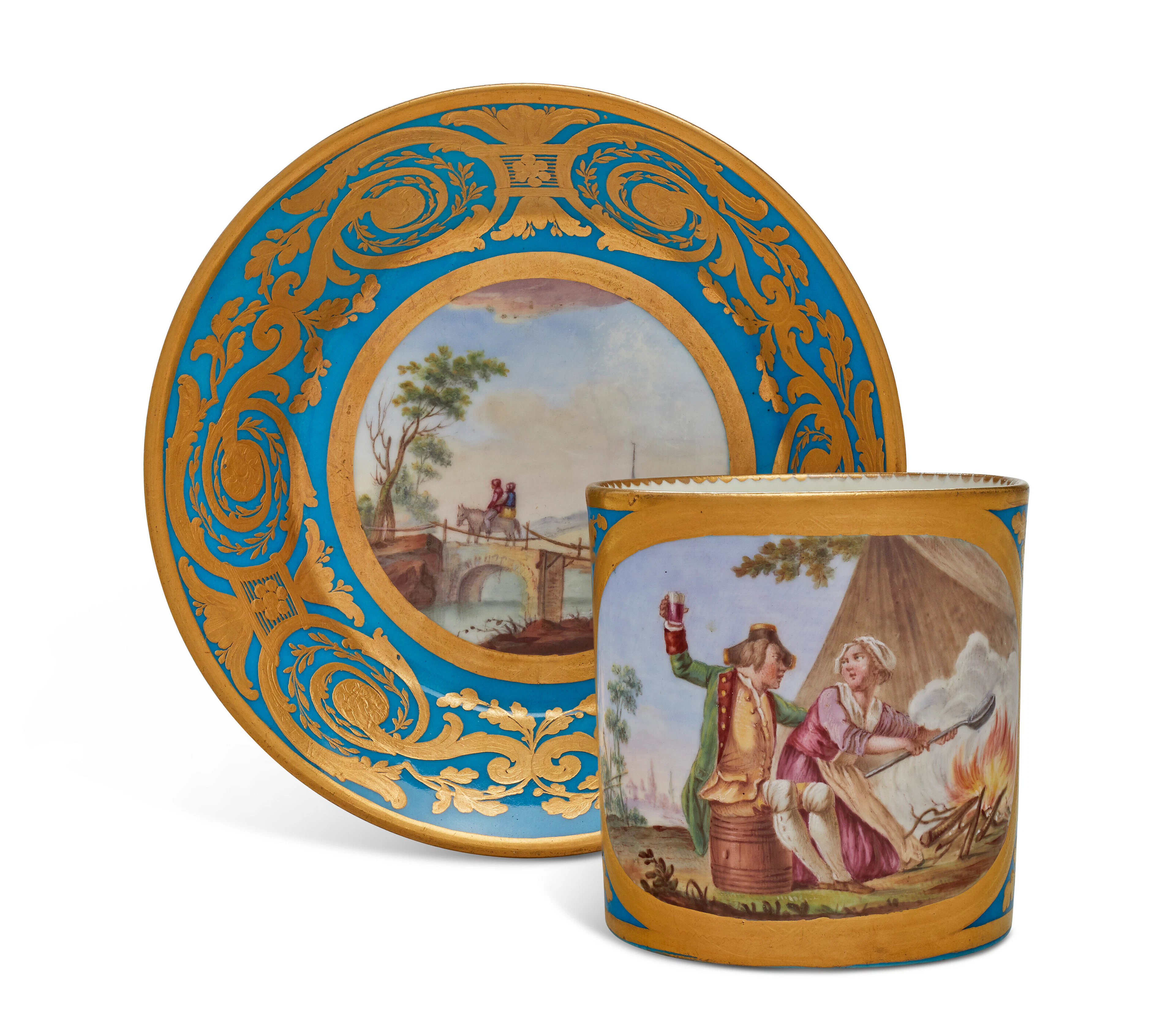 A SEVRES PORCELAIN 'BLEU CELESTE' CUP AND SAUCER (GOBELET 'LITRON' ET SOUCOUPE