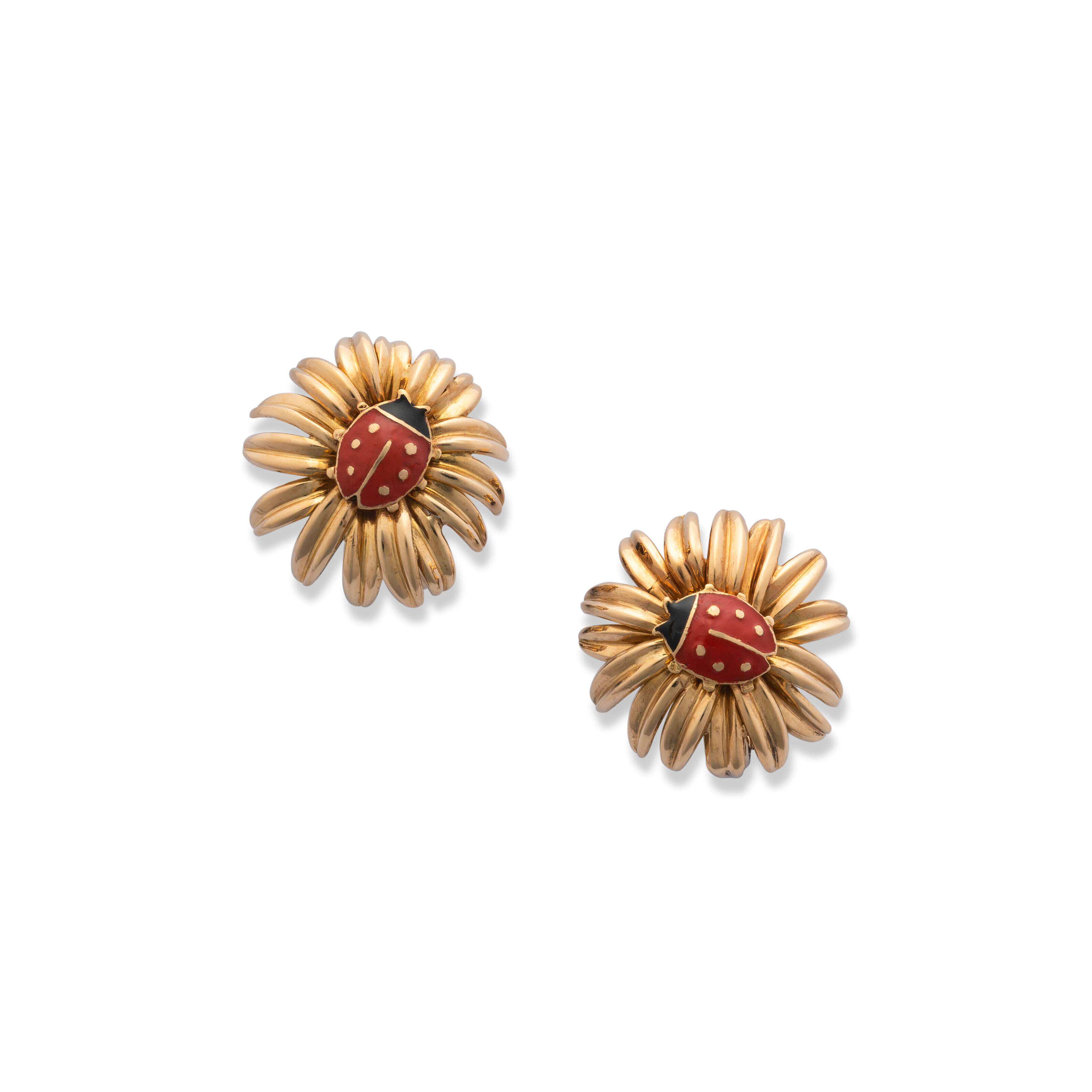 CARTIER RETRO ENAMEL AND GOLD LADYBUG EARRINGS