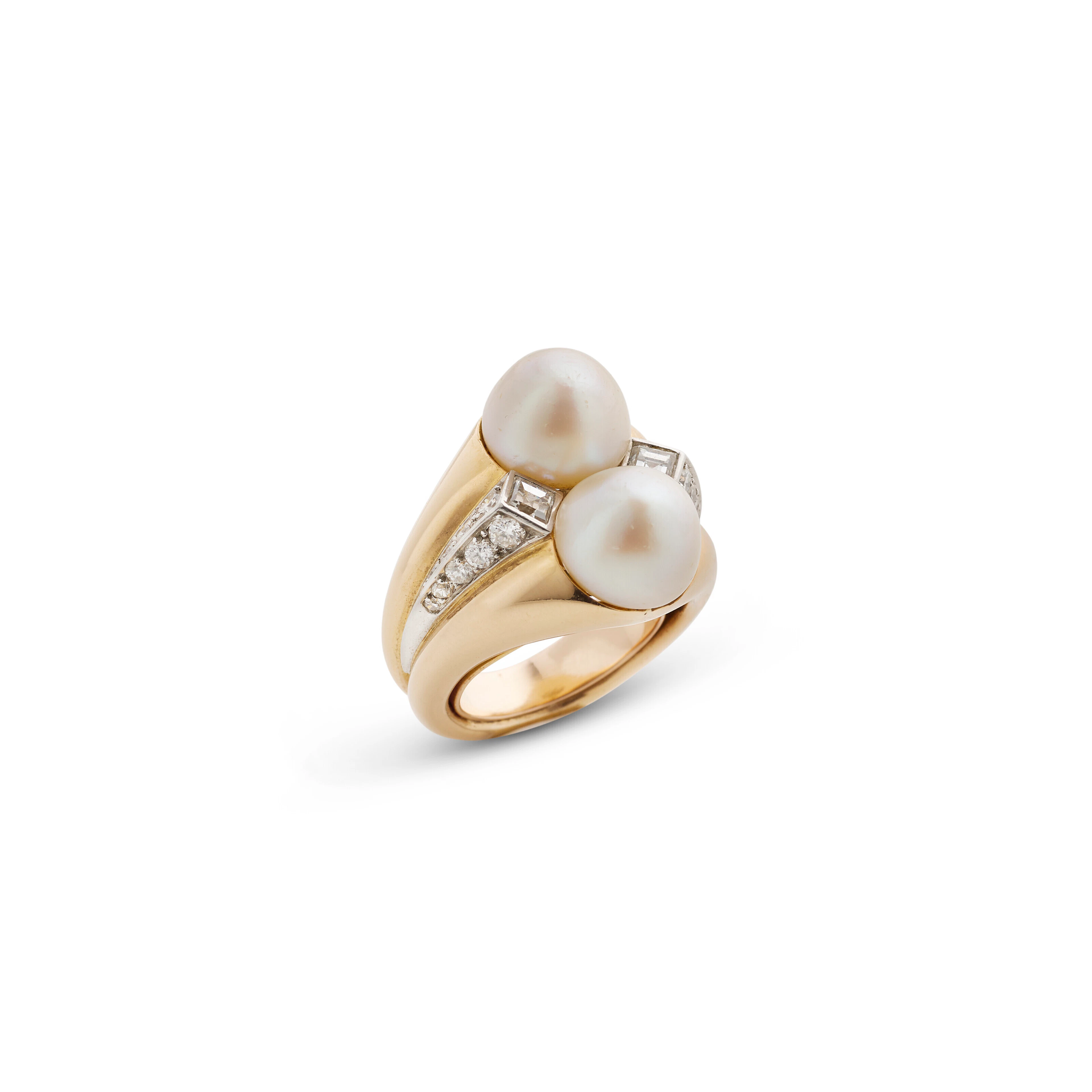 SUZANNE BELPERRON BAGUE 'DOUBLE CORPS' PERLES FINES ET DIAMANTS