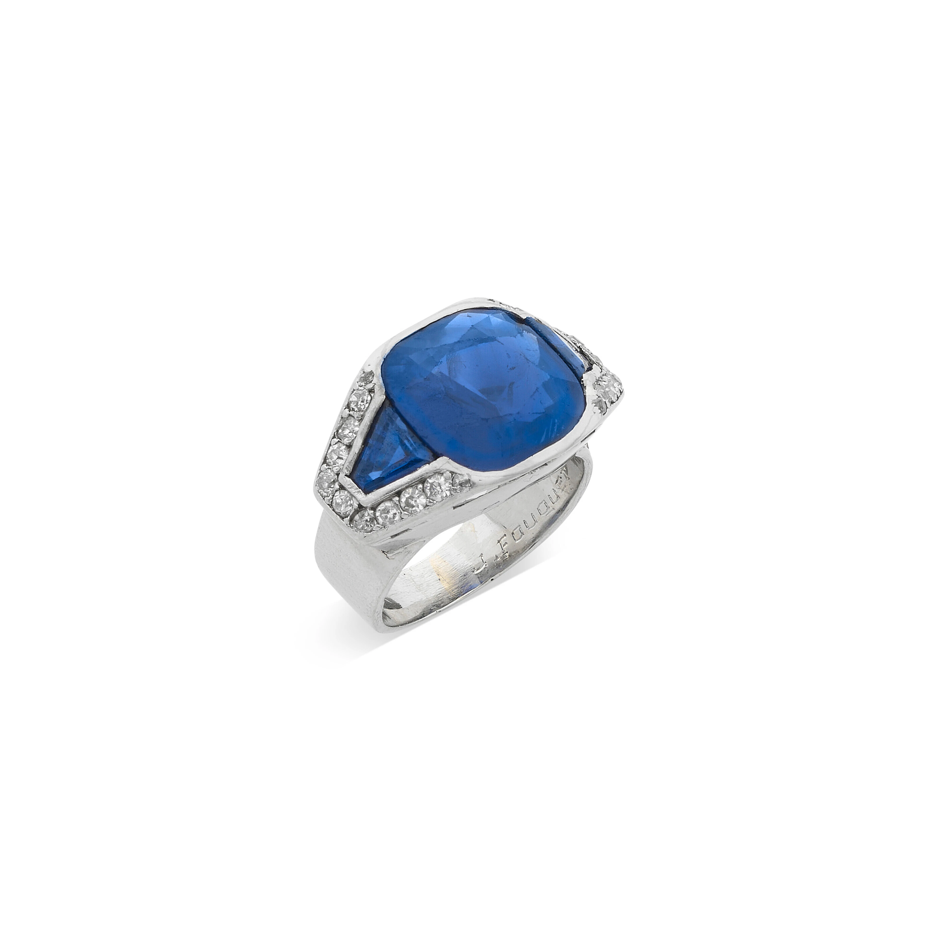 JEAN FOUQUET BAGUE ART DÉCO SAPHIR DE 7.139 CARATS, SAPHIRS ET DIAMANTS