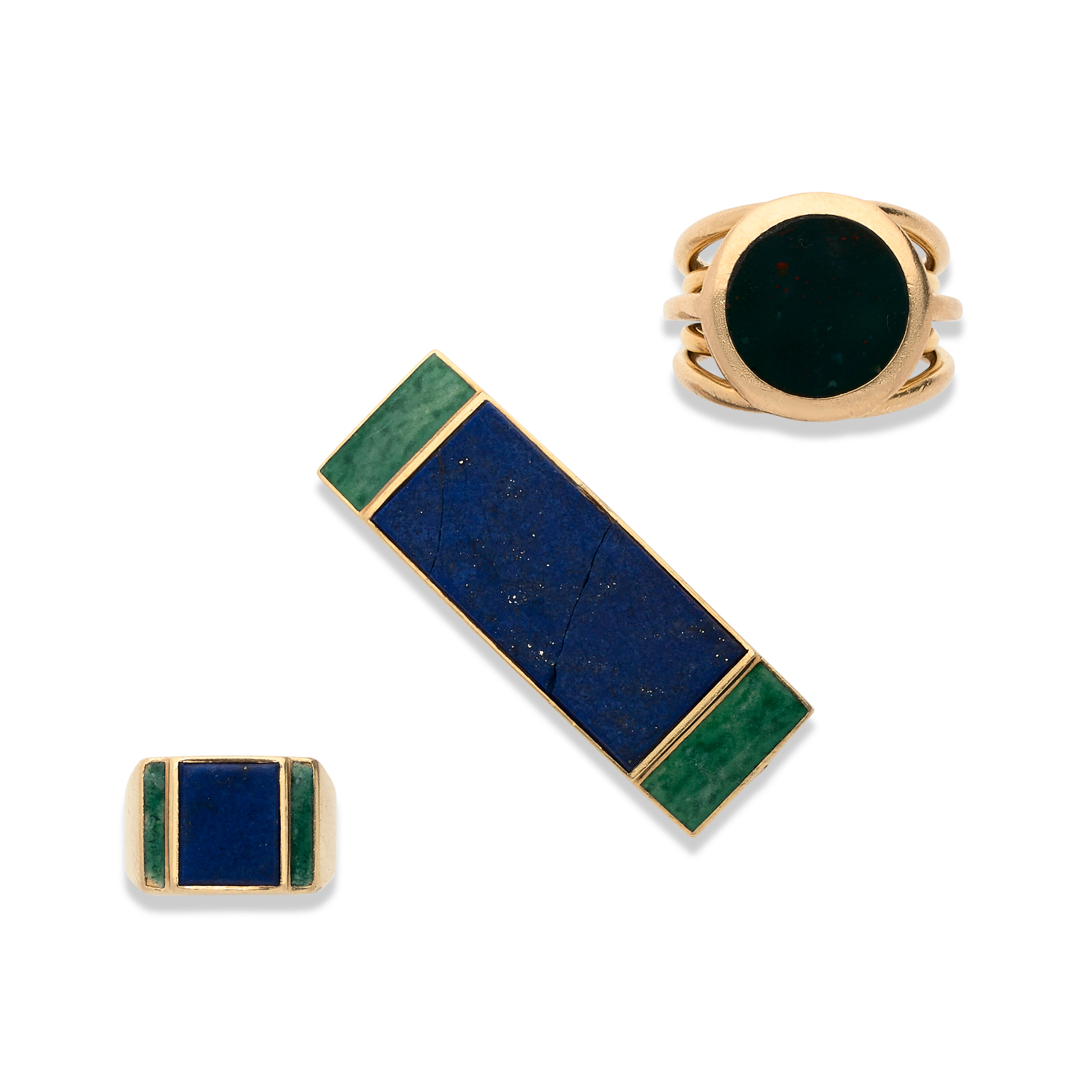 JEAN FOUQUET ENSEMBLE COMPRENANT UNE BROCHE ET SA BAGUE LAPIS-LAZULI ET JADÉITE