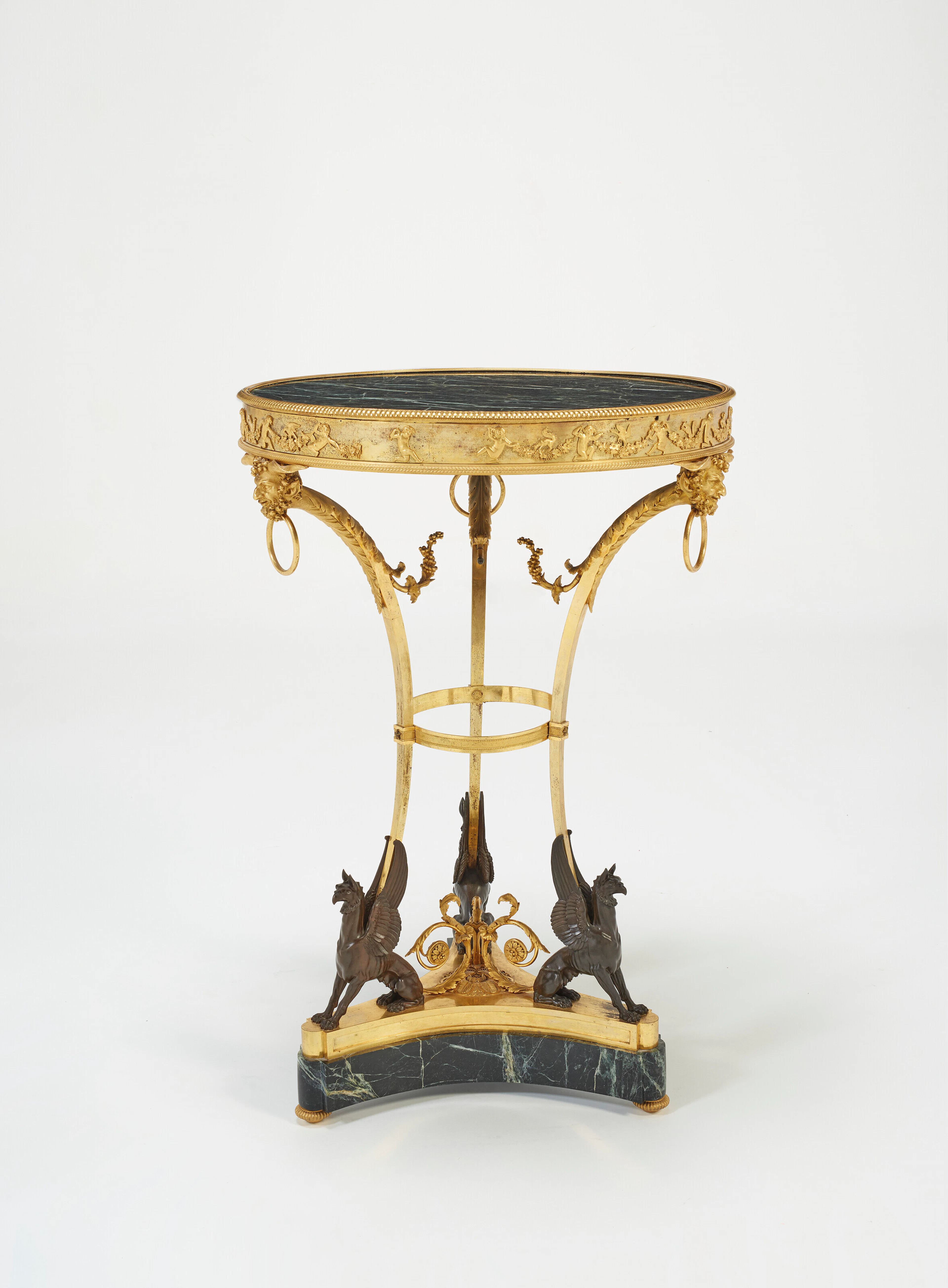 A CONSULAT ORMOLU, PATINATED-BRONZE AND MARBLE GUERIDON