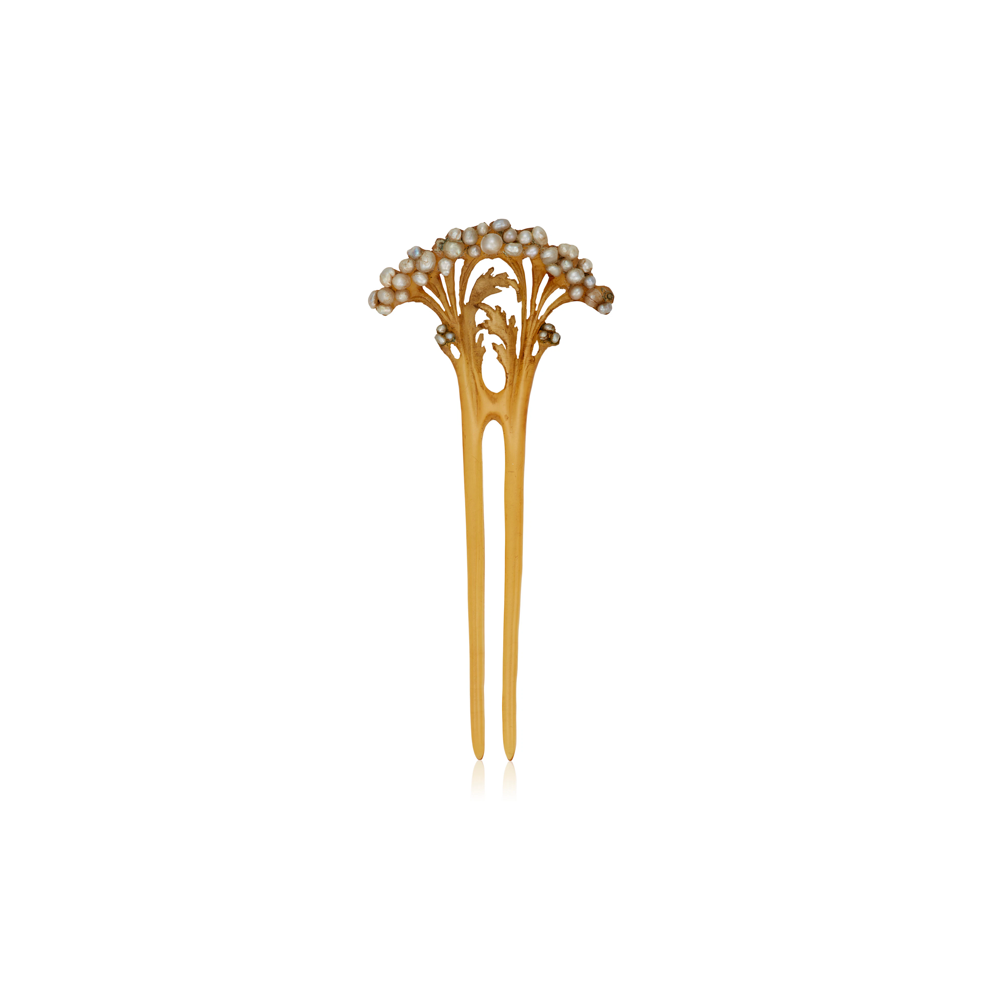 ART NOUVEAU HORN AND SEED PEARL HAIR COMB