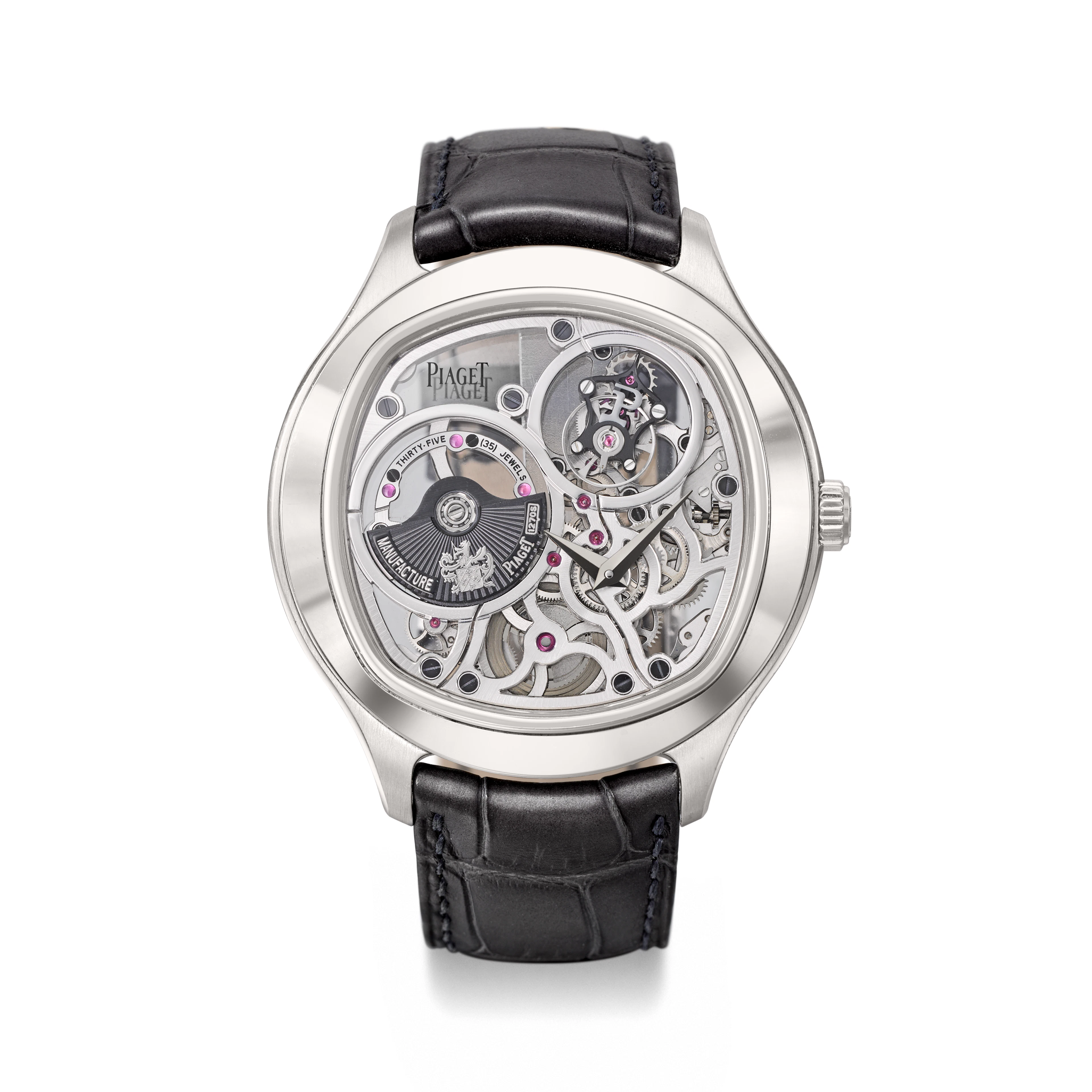 PIAGET. A RARE AND LARGE 18K WHITE GOLD CUSHION-SHAPED...