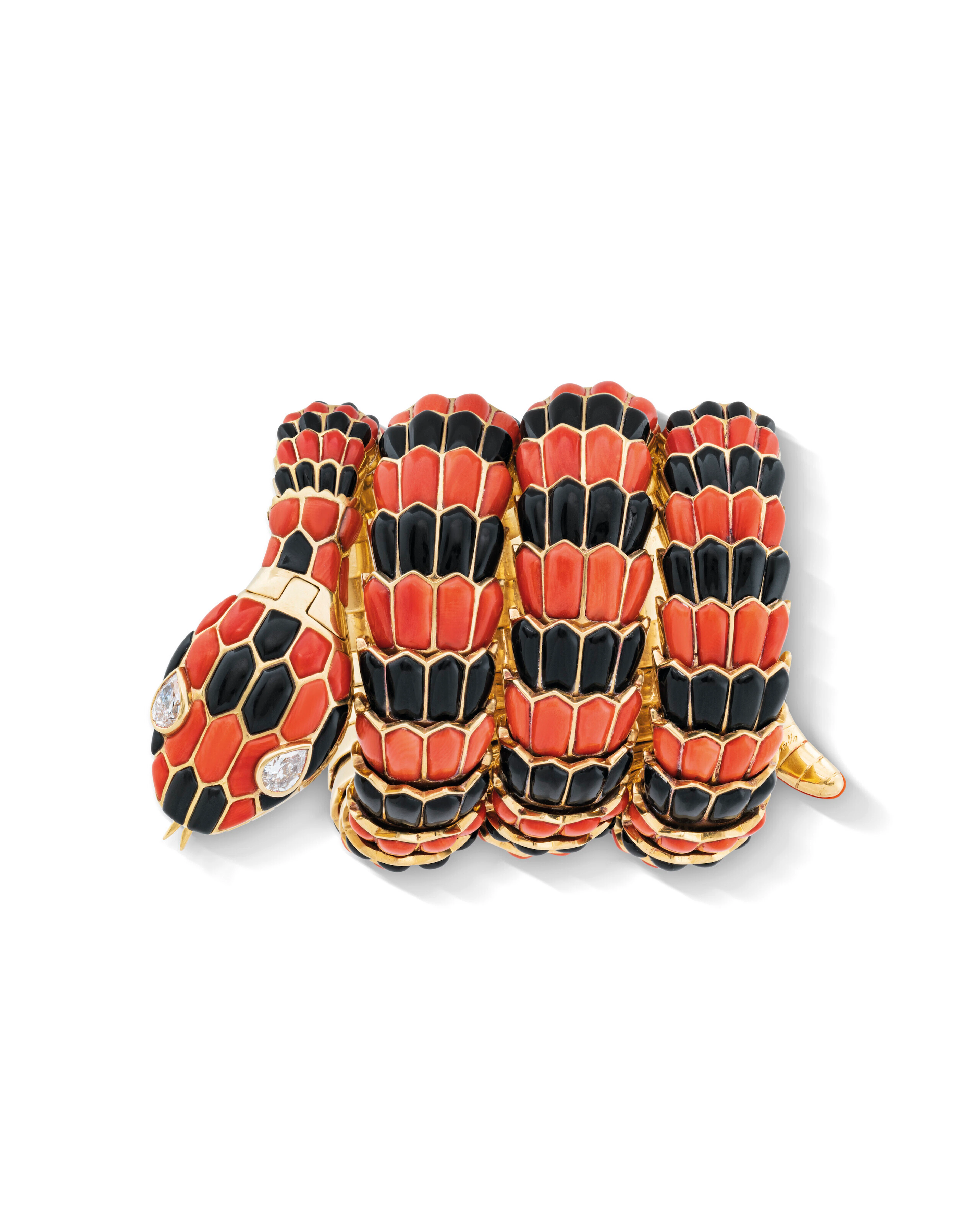 BULGARI CORAL AND ONYX 'SERPENTI' BRACELET-WATCH