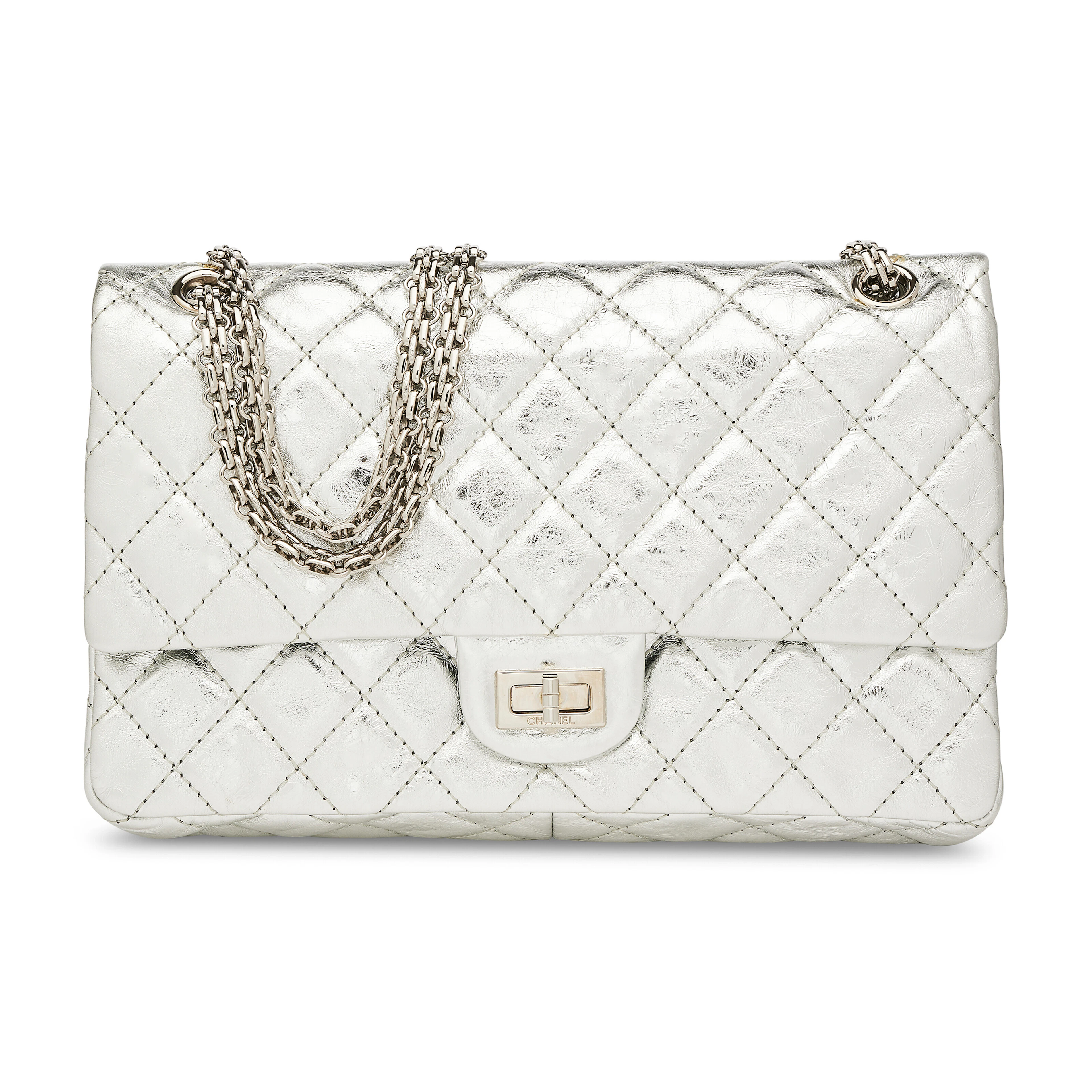 A METALLIC SILVER AGED LAMBSKIN LEATHER 2.55 REISSUE 226...