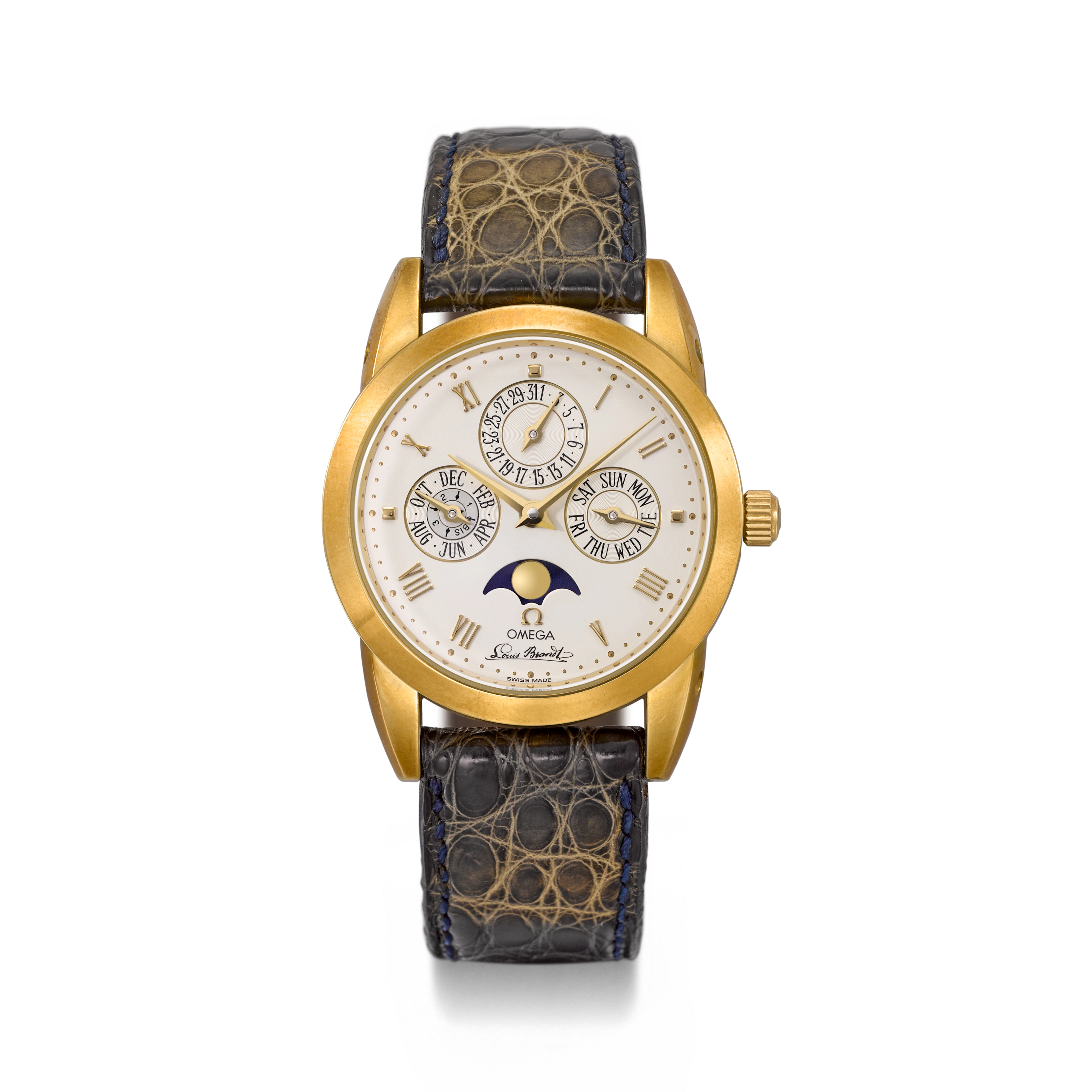 OMEGA. A RARE AND ELEGANT 18K GOLD AUTOMATIC PERPETUAL...