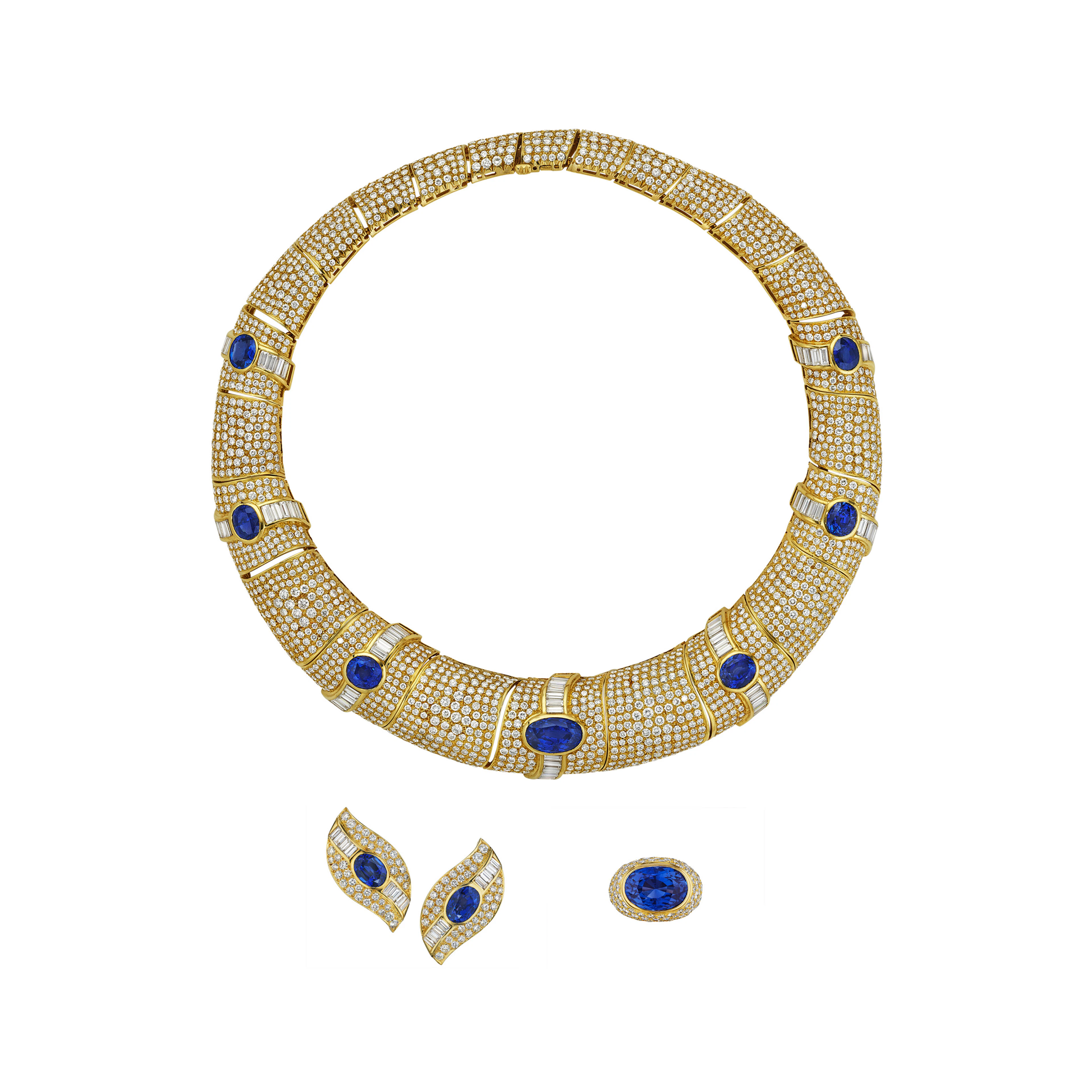 CHAUMET SET OF SAPPHIRE AND DIAMOND JEWELRY AND UNSIGNED...