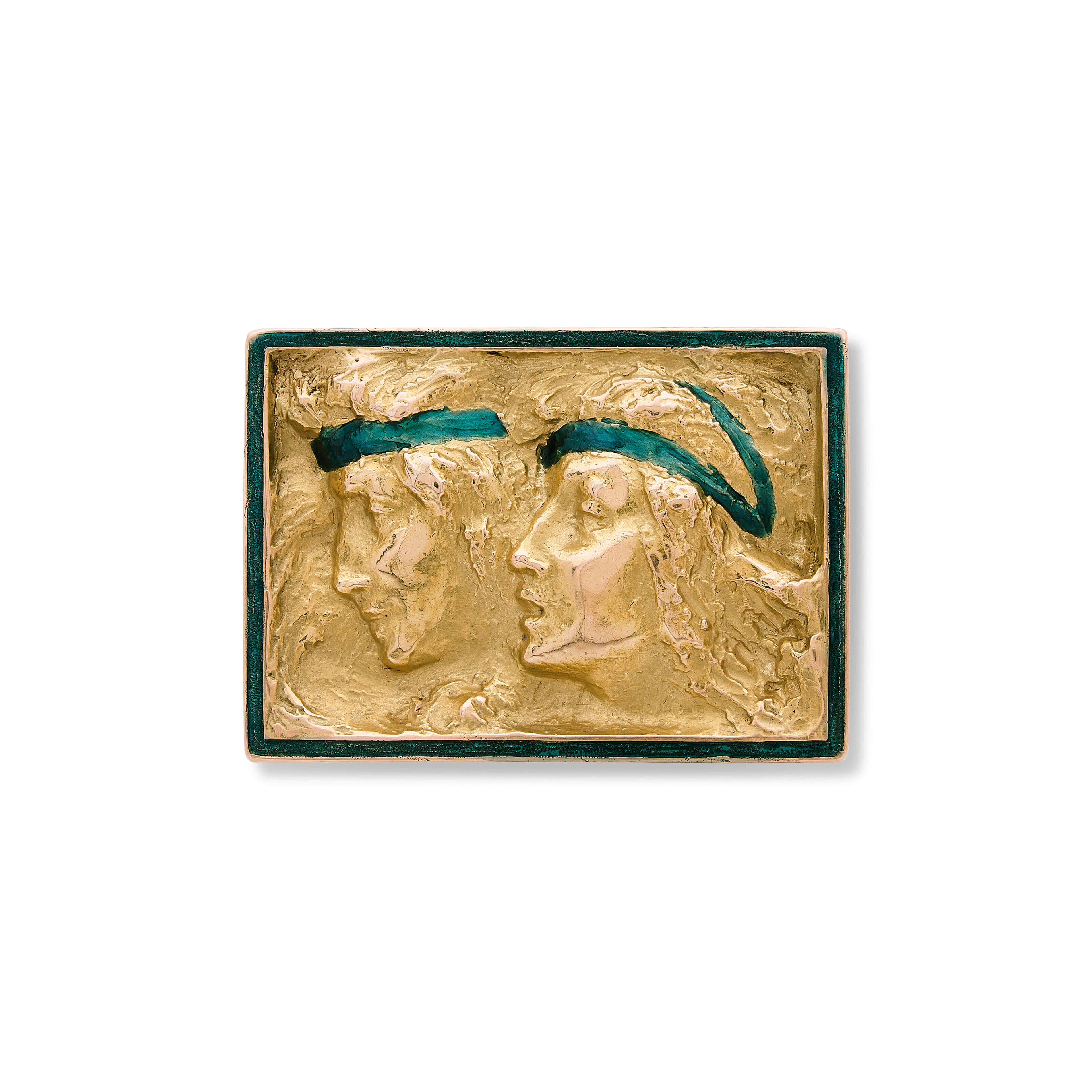 RENÉ LALIQUE BROCHE ART NOUVEAU PROFILS FÉMININS ÉMAIL