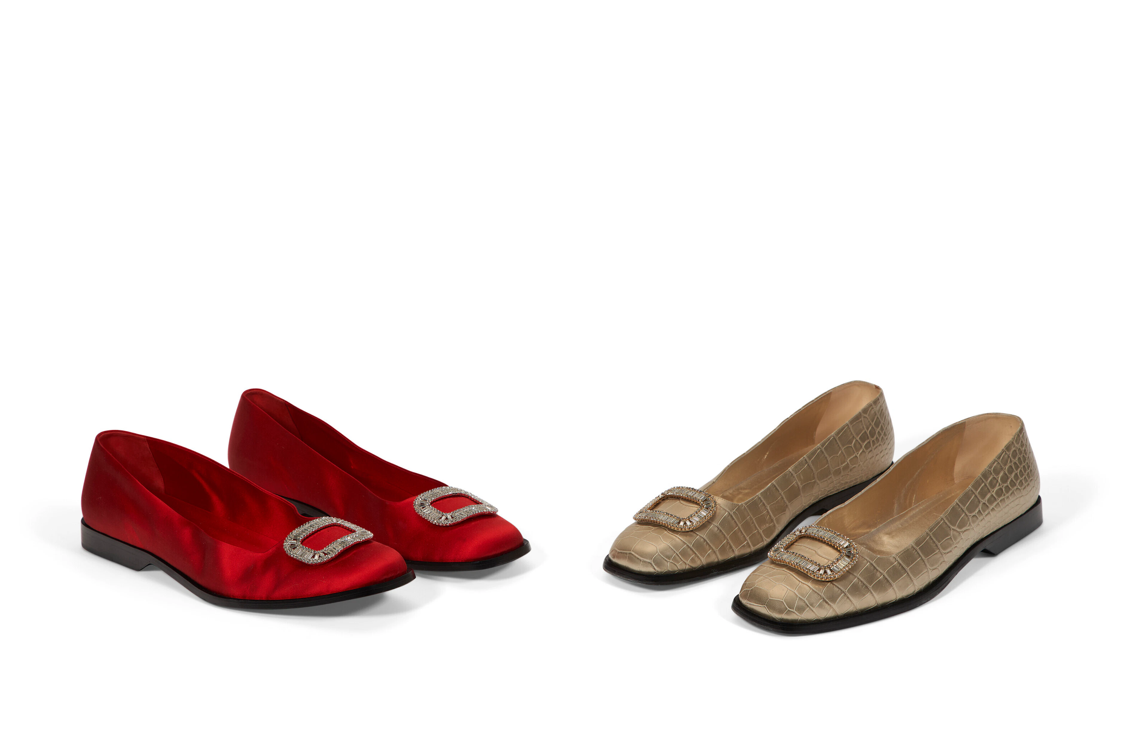 Two pairs of evening shoes with rhinestone buckle
