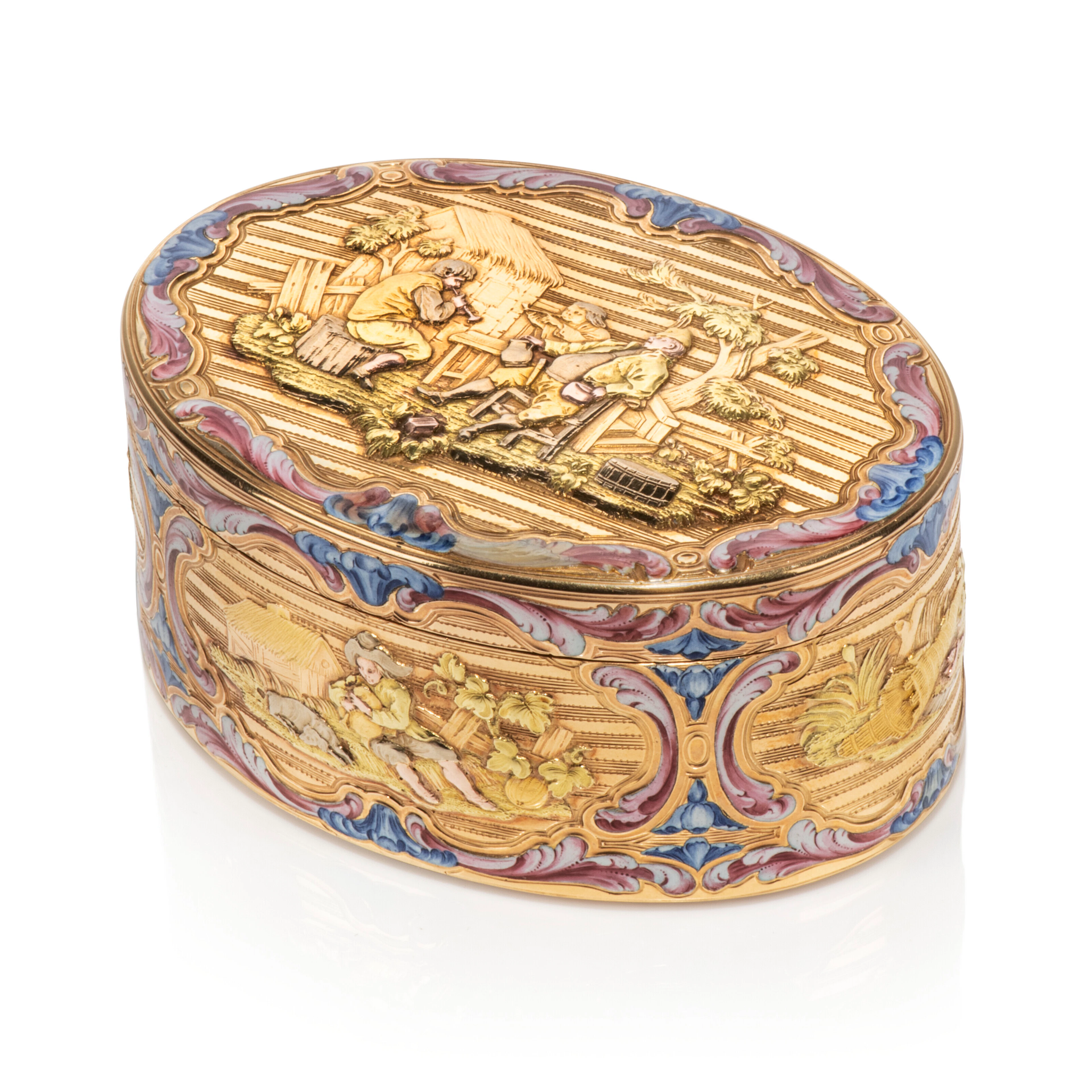 A LOUIS XV ENAMELLED FOUR-COLOUR GOLD SNUFF BOX